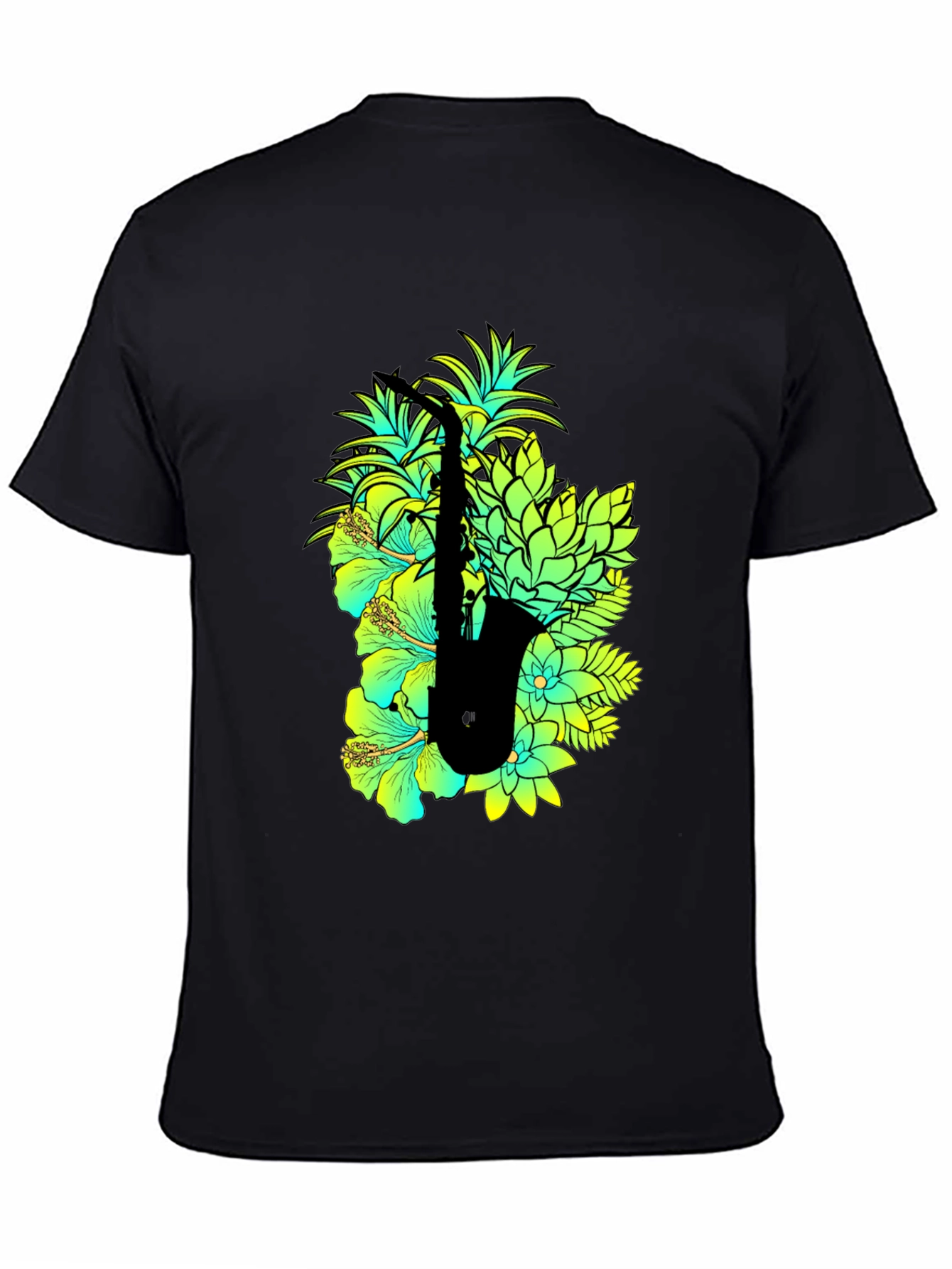 Black Tropical Saxophone Graphic Black T-Shirt view 4