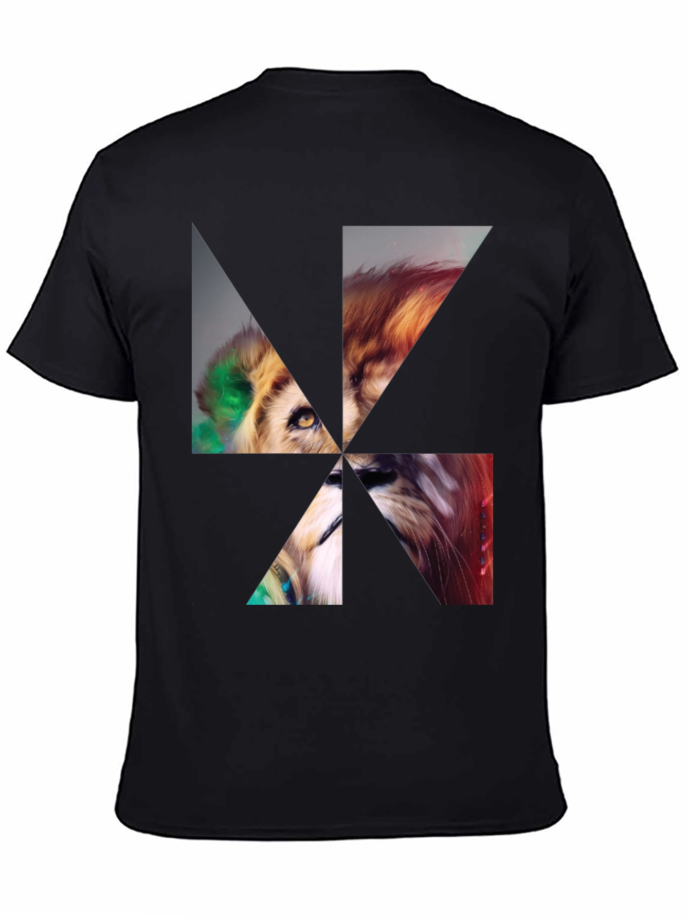 Black Abstract Lion Head Graphic T-Shirt view 4