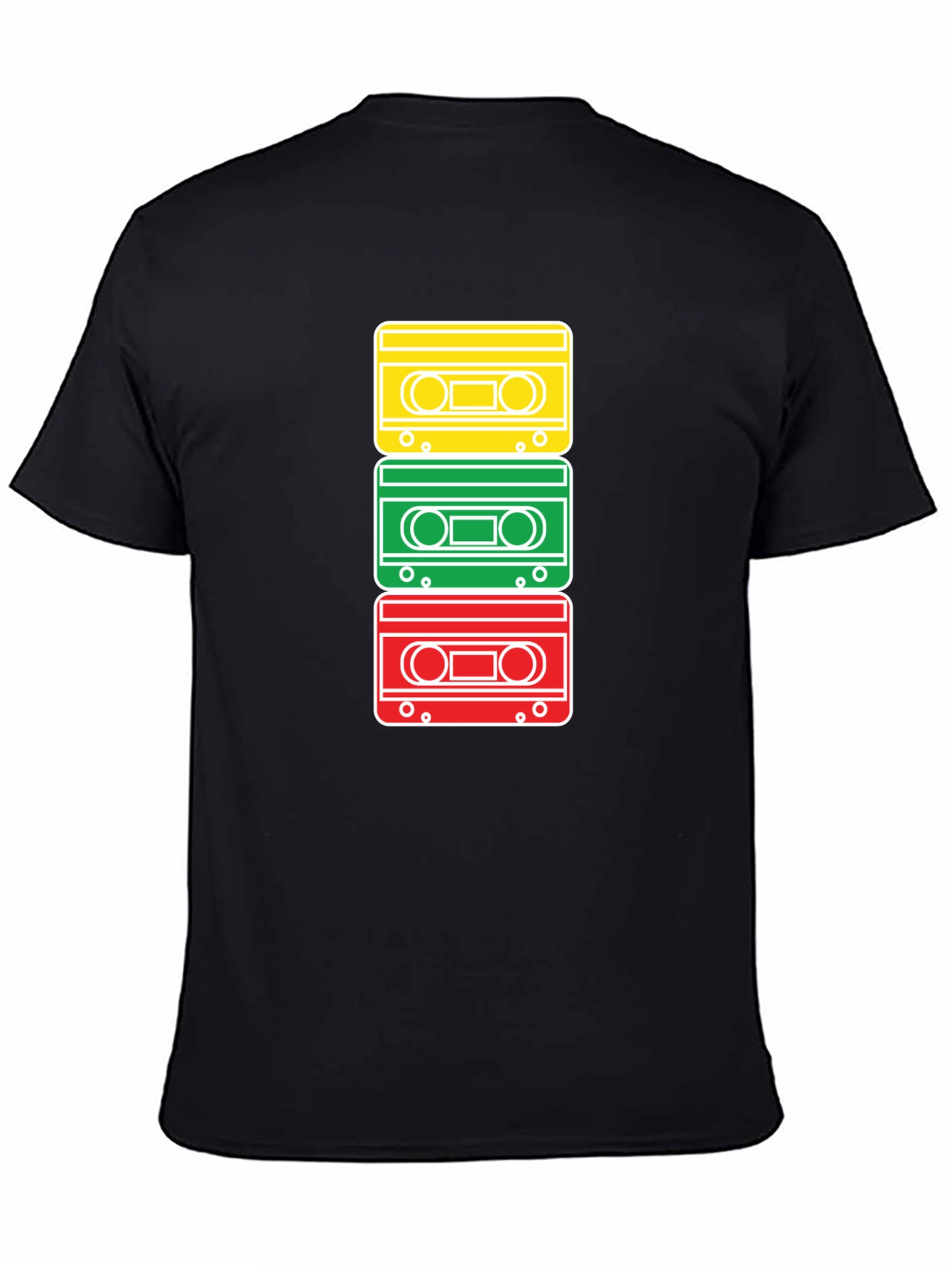 Black Retro Cassette Tape Stack Graphic T-Shirt view 4