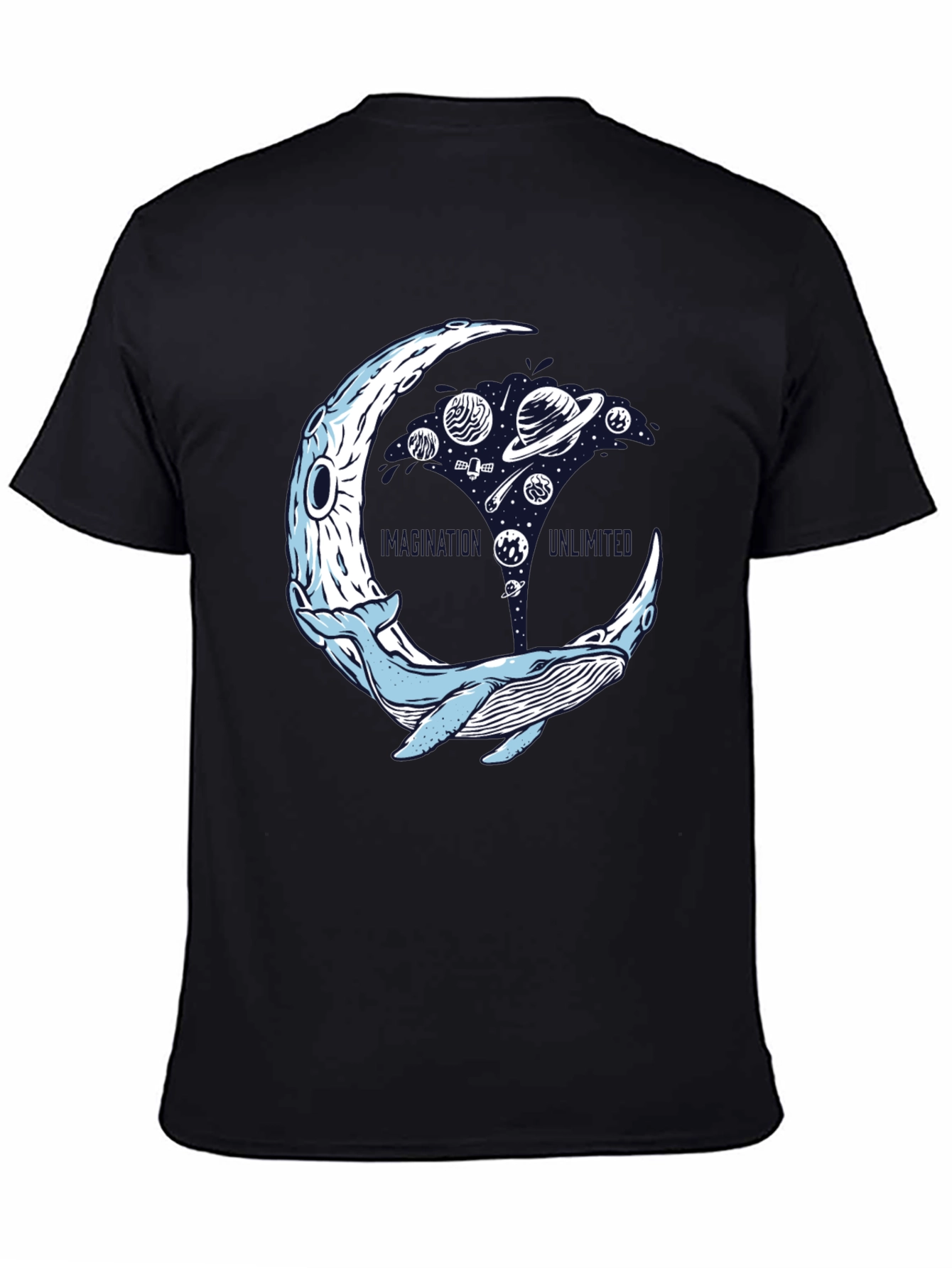 Black Cosmic Whale T-Shirt - Space Moon view 4