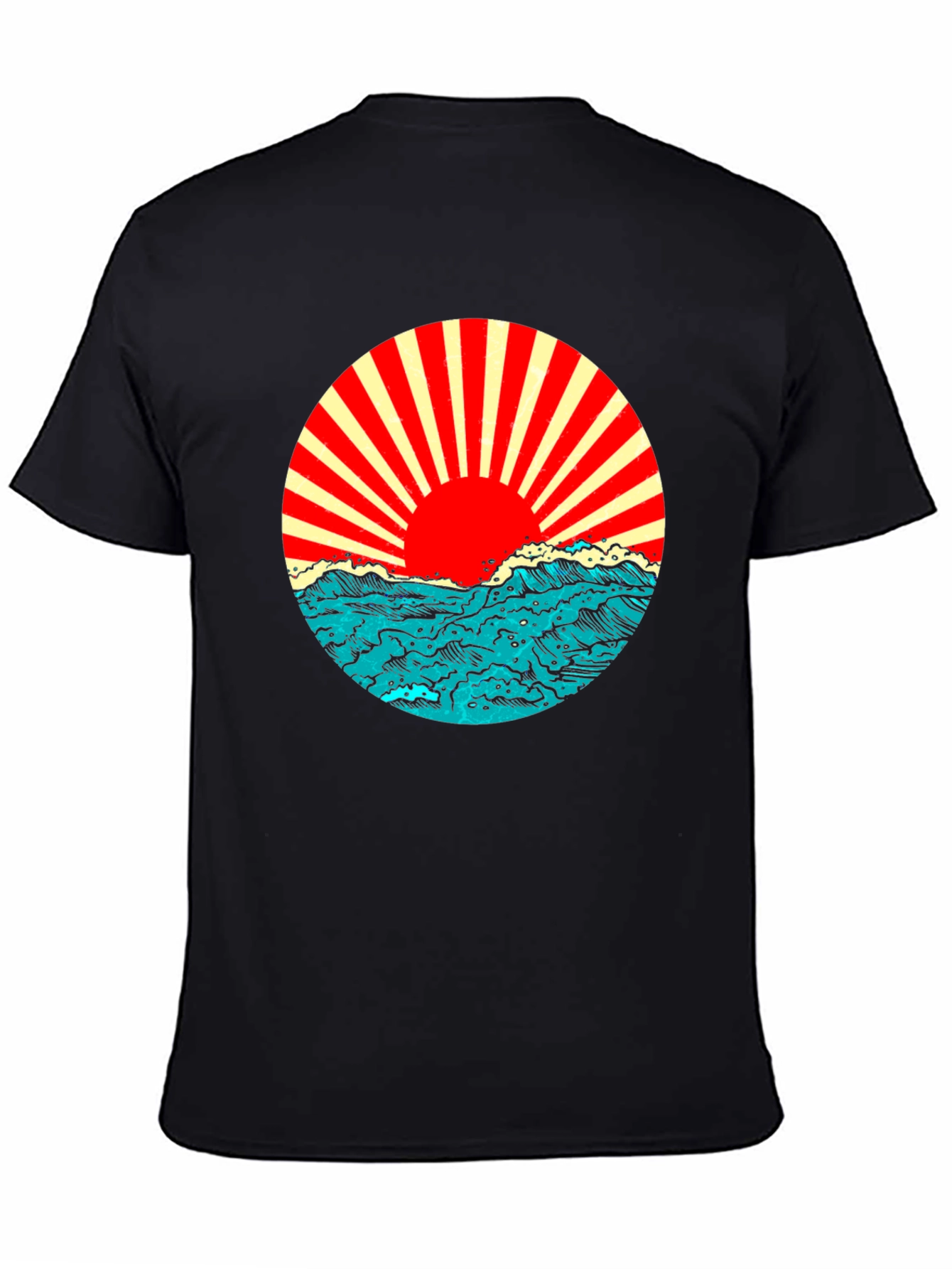 Black Rising Sun Ocean Wave Graphic Tee - Black view 4