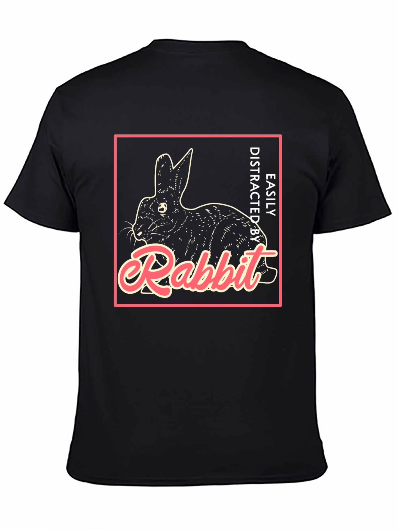 Black Easily Distracted by Rabbit T-Shirt view 4