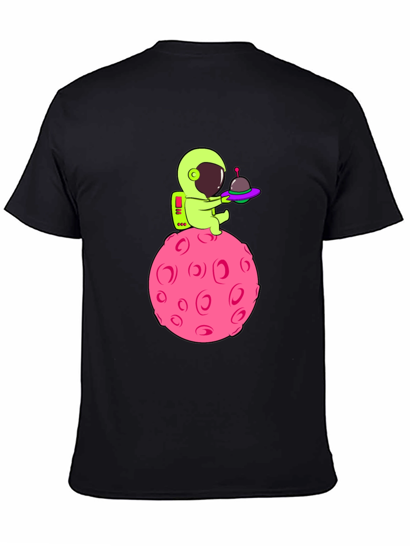 Black Astronaut on Pink Moon Graphic T-Shirt view 4