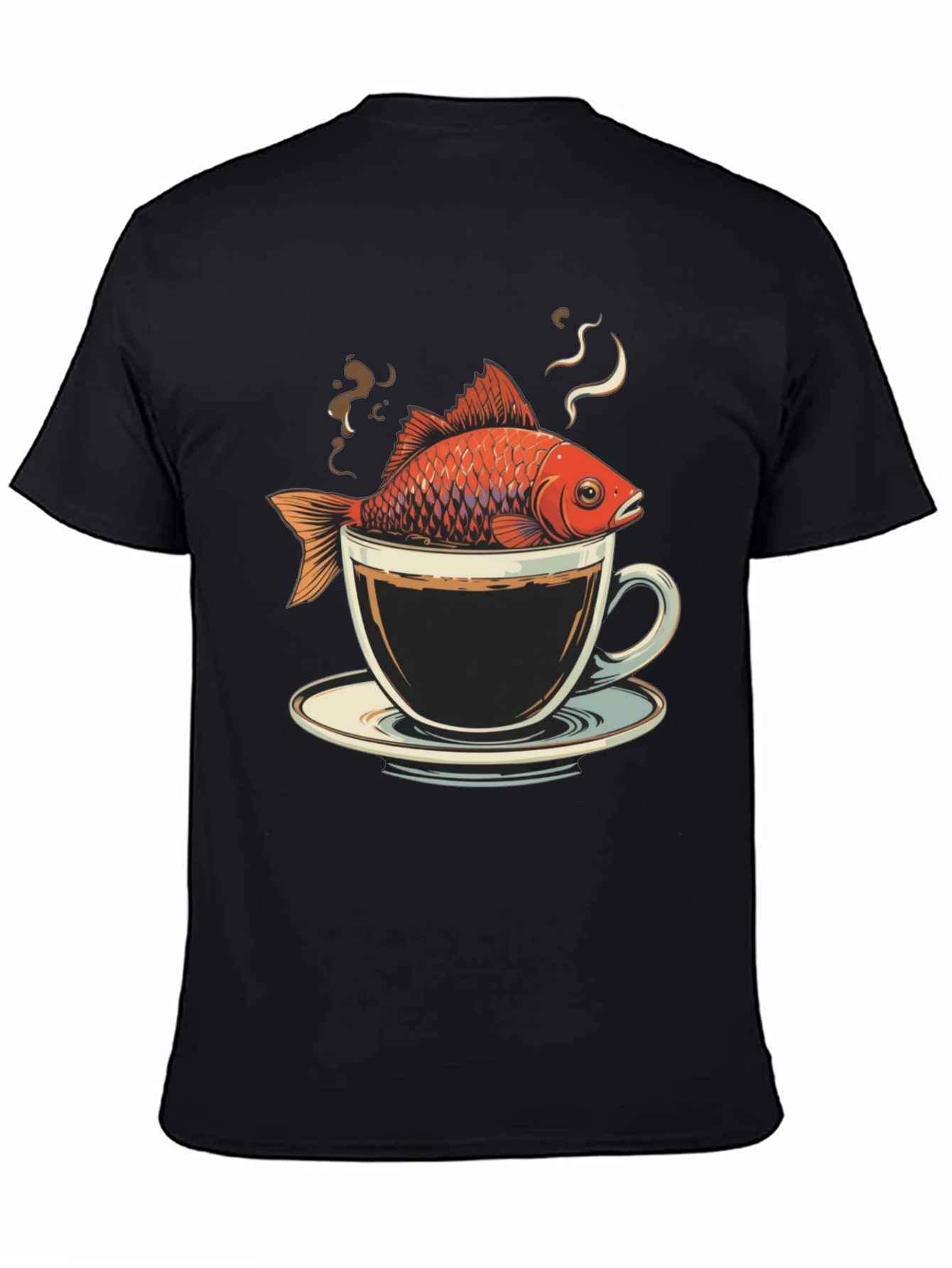 Black Fish in Coffee Cup T-Shirt - Unique Graphic Tee view 4