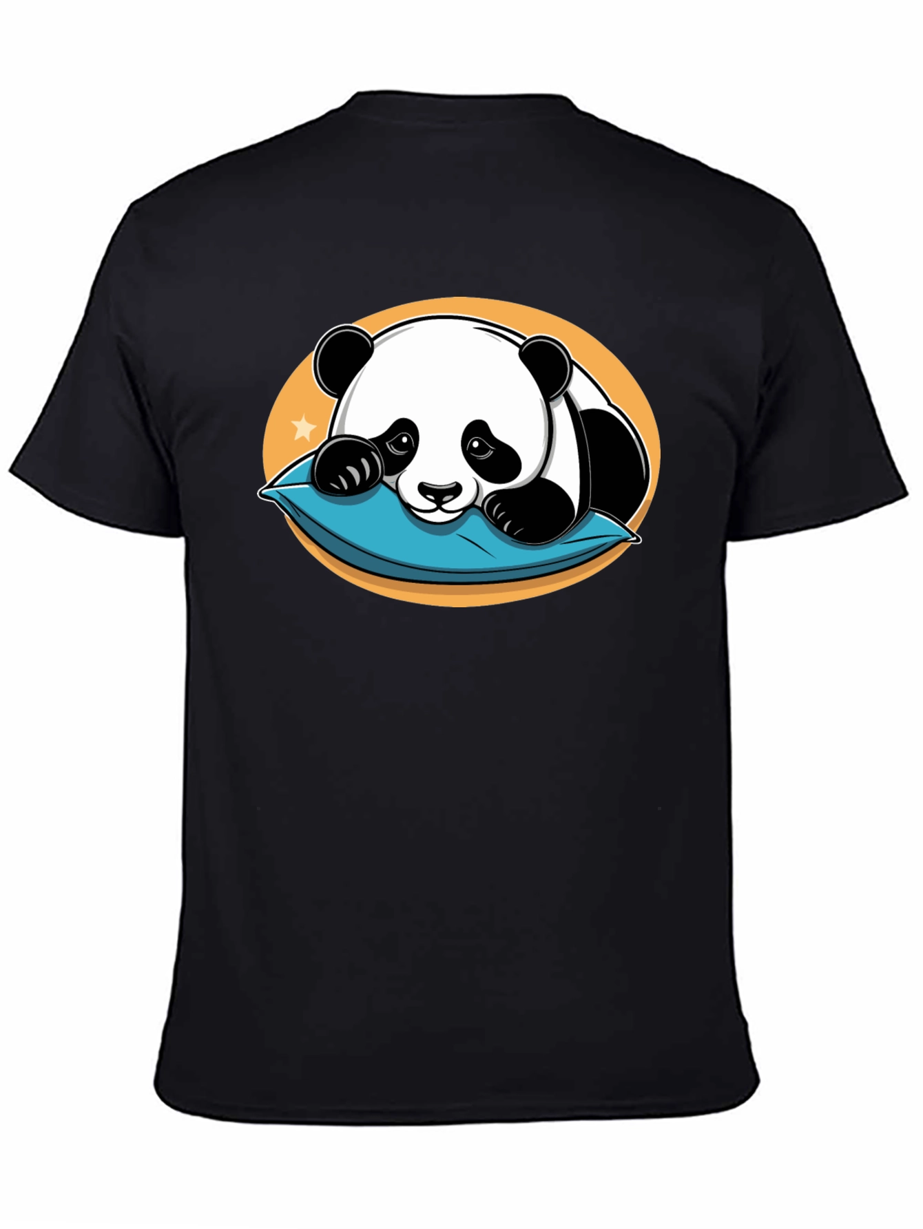 Black Cute Panda Pillow Black T-Shirt view 4