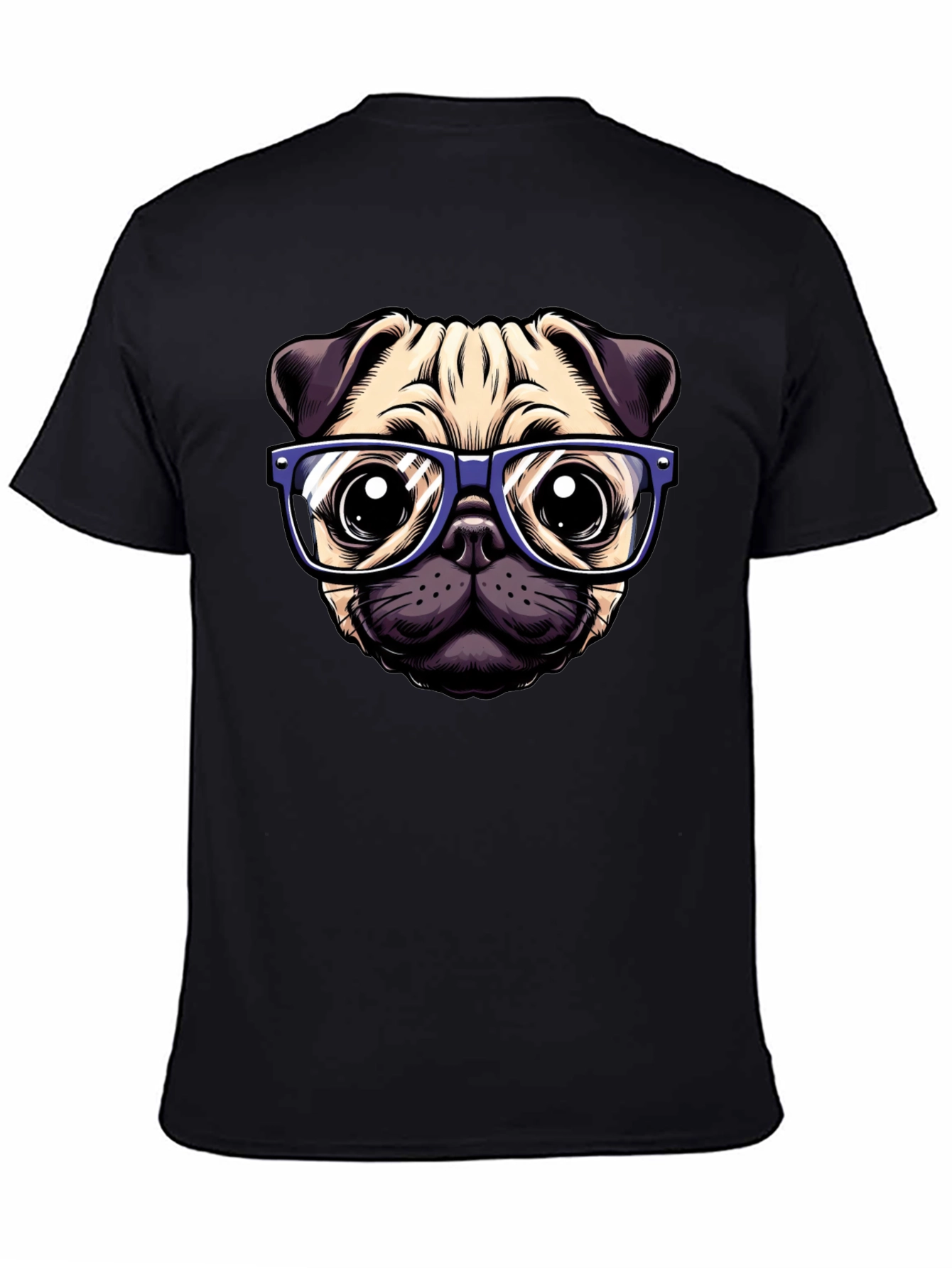 Black Pug with Glasses Graphic Tee - Black view 4