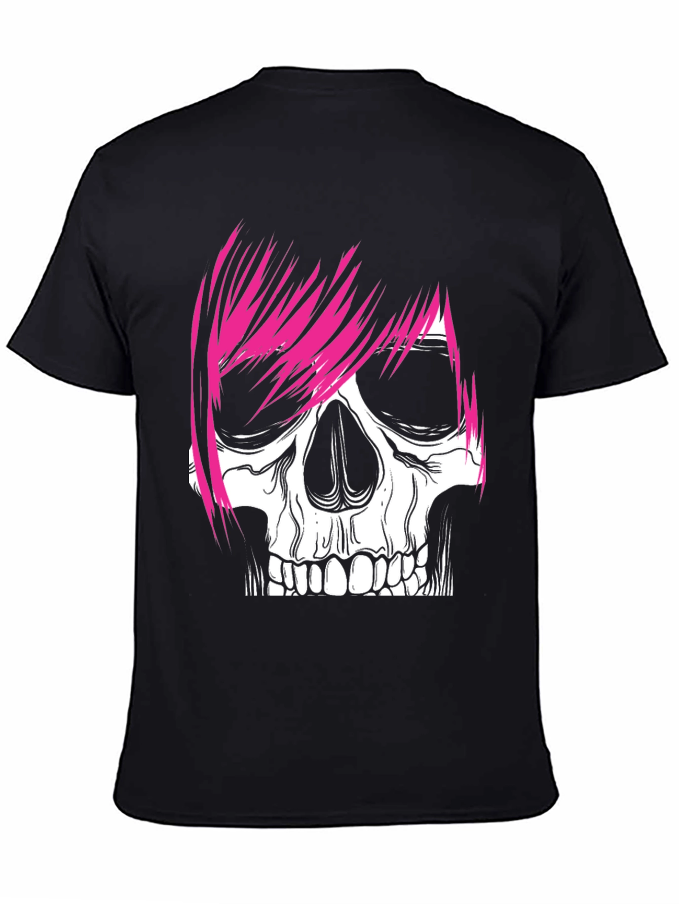 Skull with Pink Hair Graphic Tee - Men's Black T-Shirt - 4