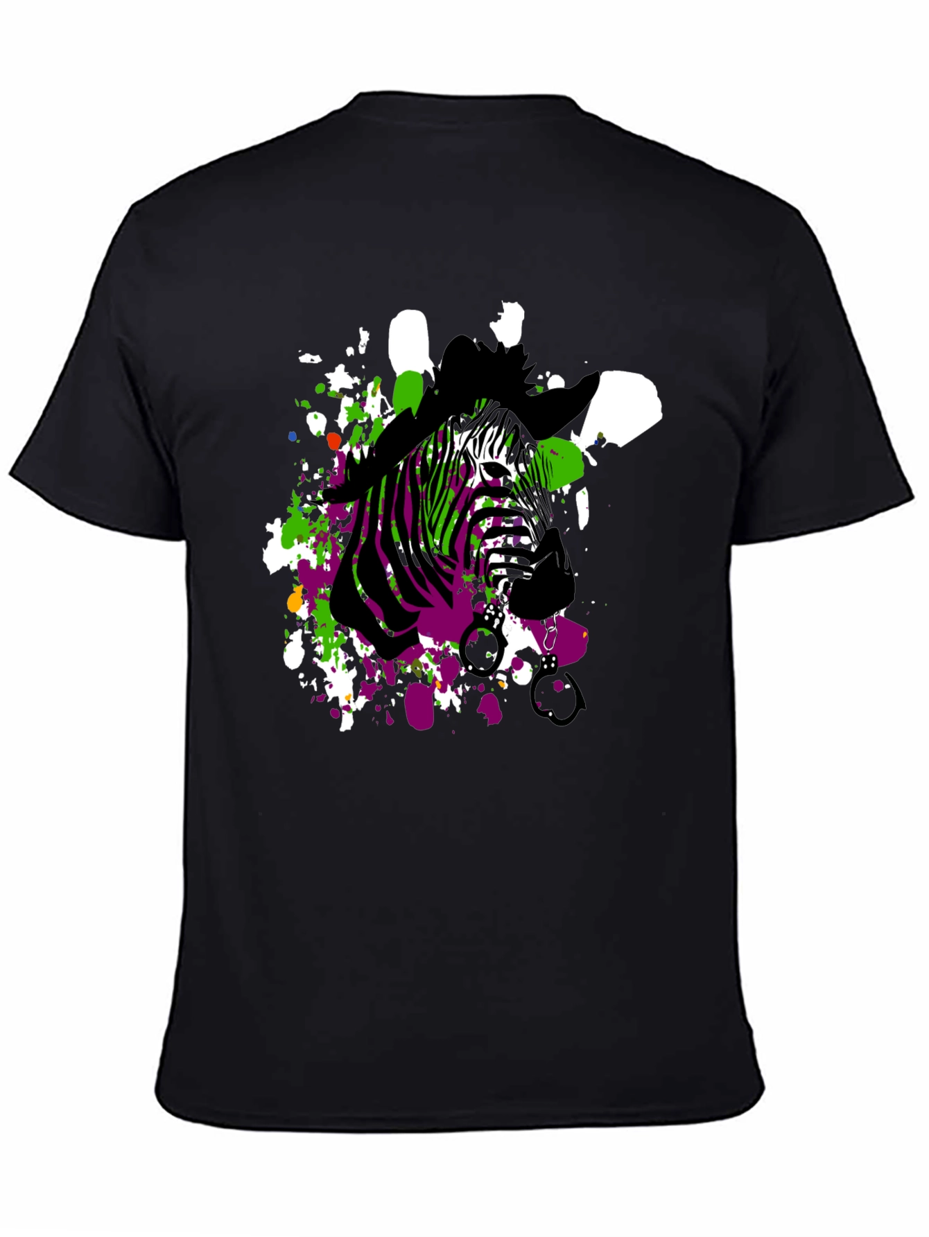 Black Zebra Art Men's Black T-Shirt view 4