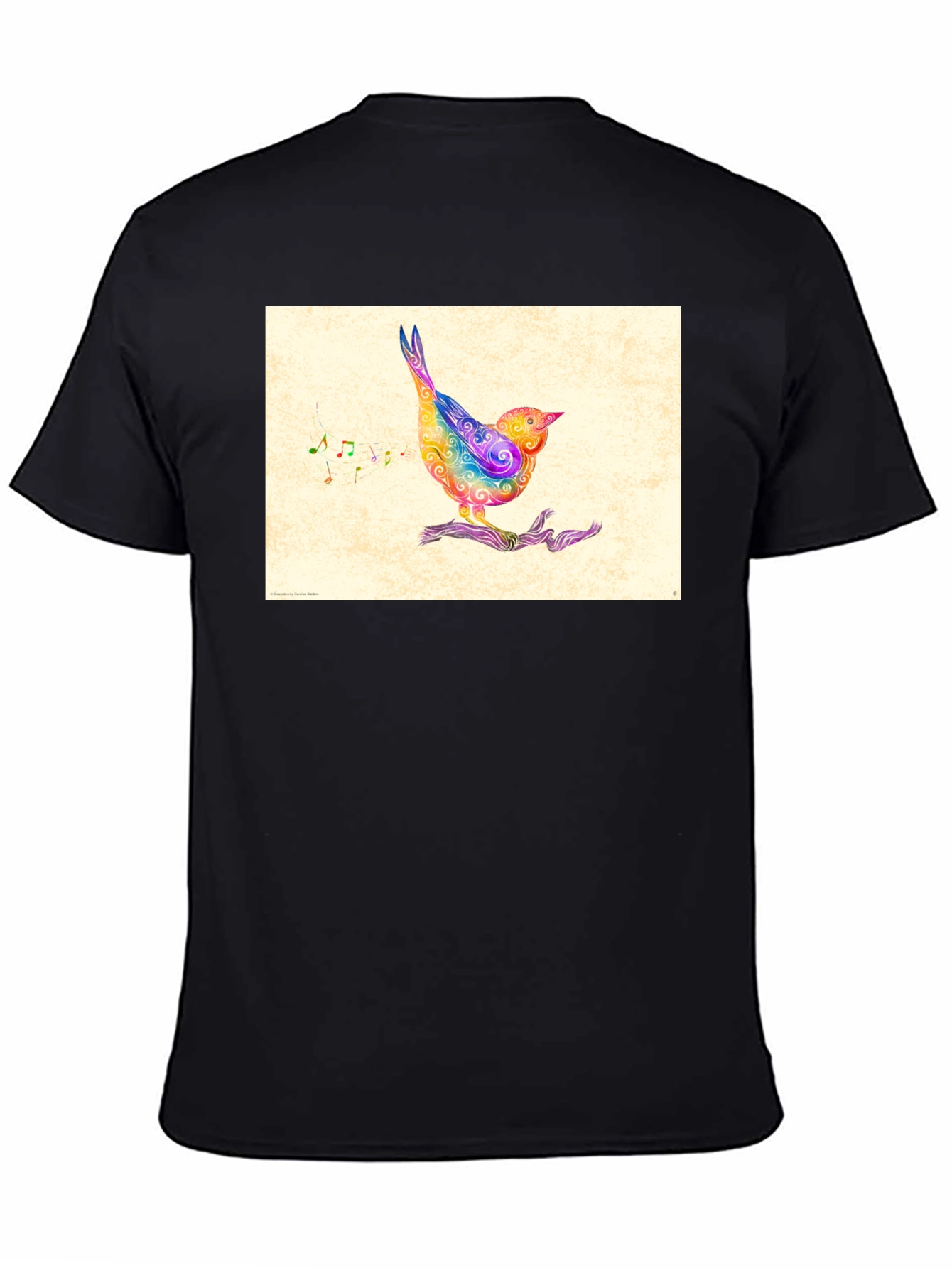 Black Rainbow Bird Music Note Graphic Tee view 4