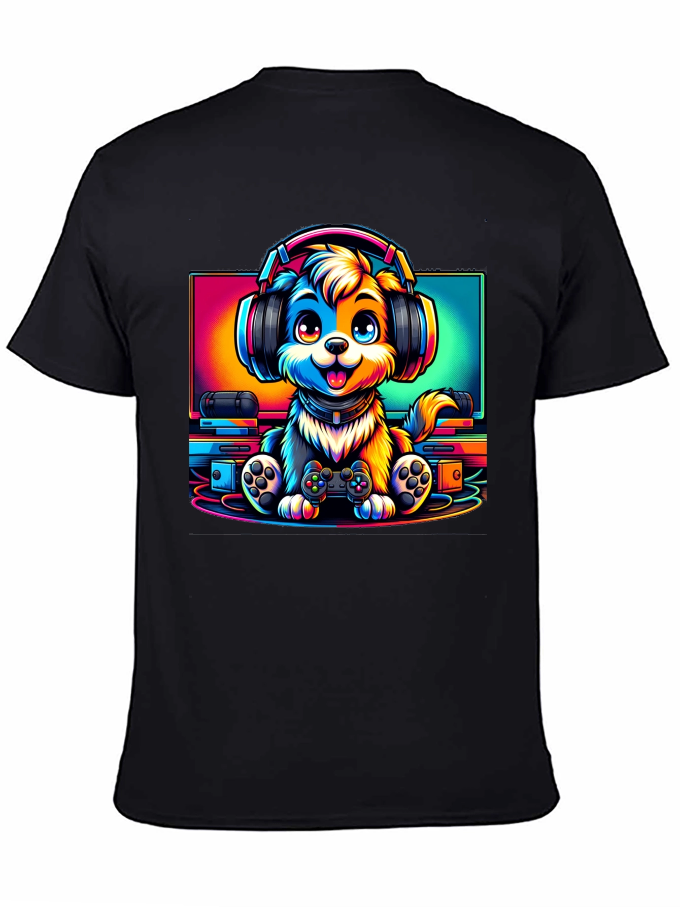 Gamer Dog Graphic T-Shirt - Black Cotton Tee - 4