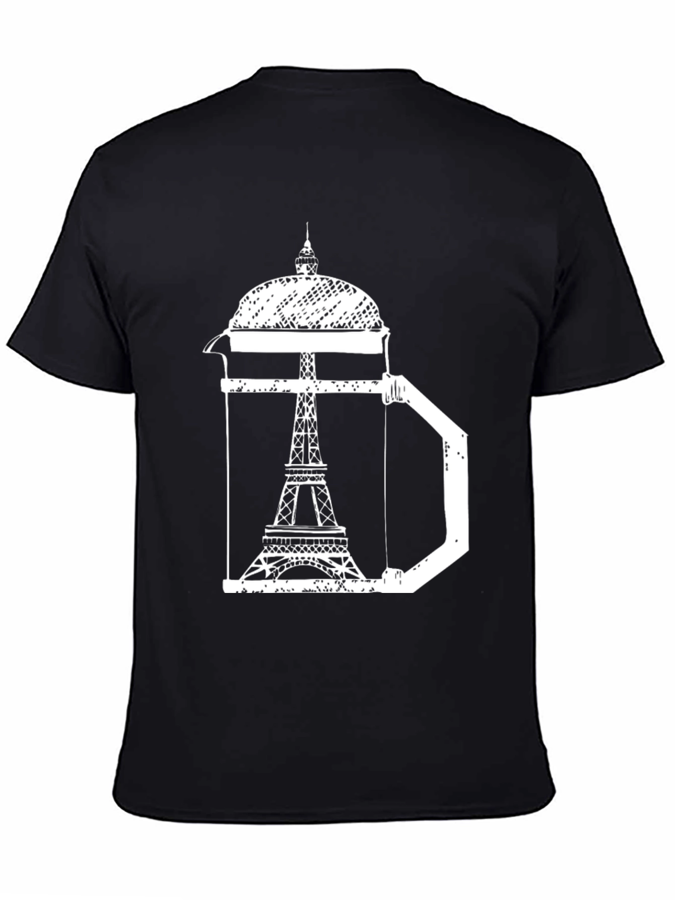 Black Eiffel Tower Coffee Press T-Shirt - Paris Graphic Tee view 4