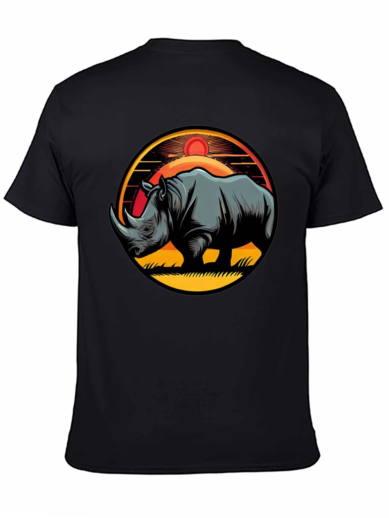 Black Rhino Sunset Graphic Tee - Stylish Men's Black T-Shirt view 4