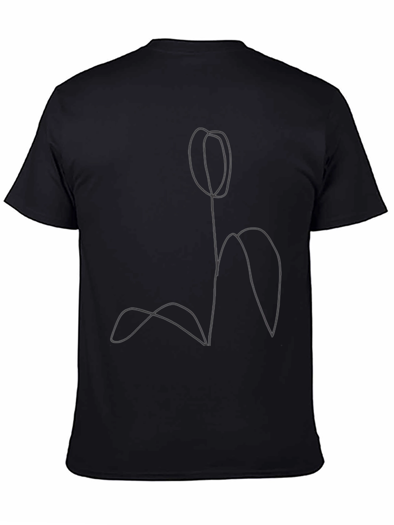 Minimalist Tulip Line Art Black T-Shirt - 4