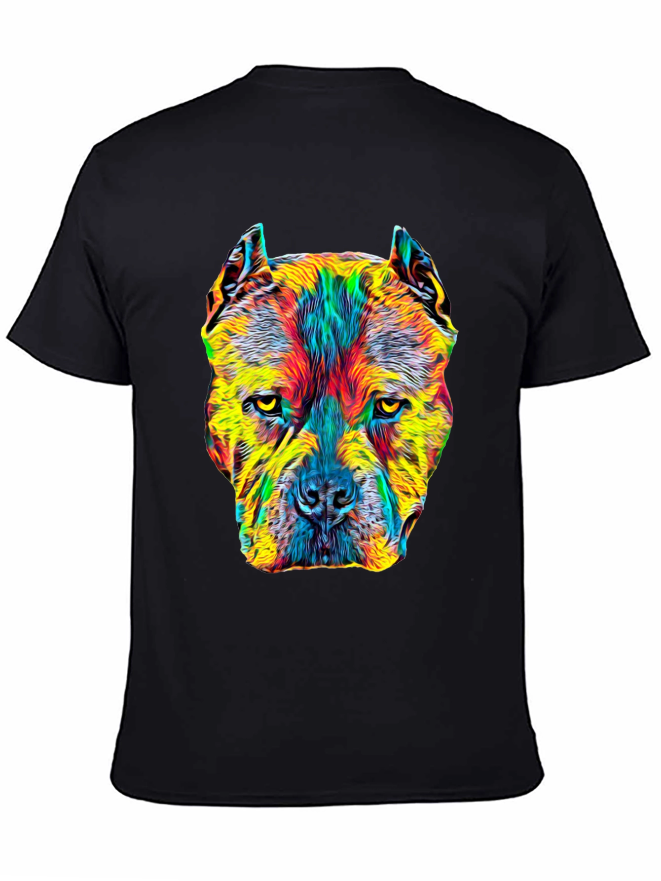 Black Colorful Pitbull Dog Graphic Print Black T-Shirt view 4