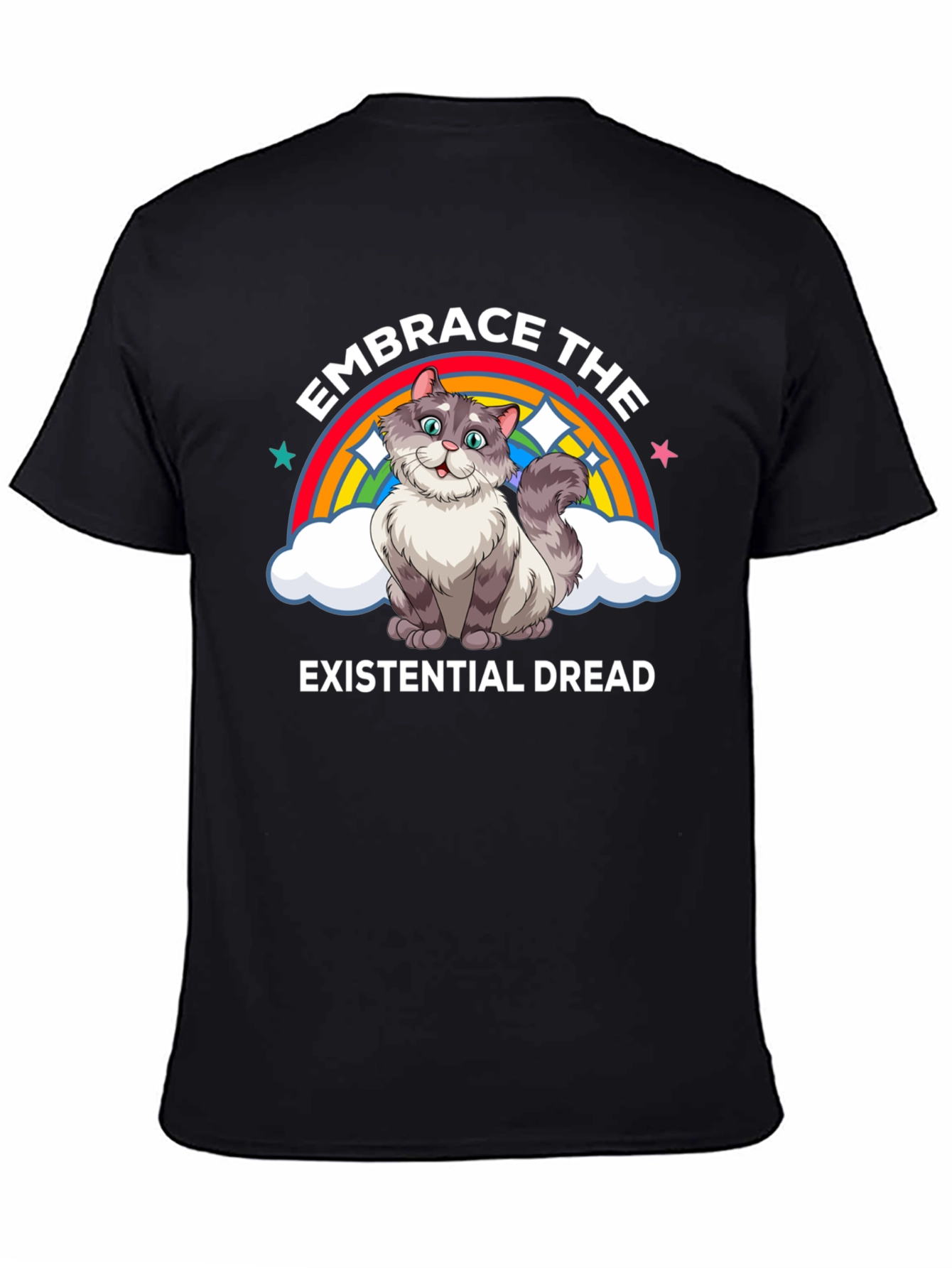 Black Embrace Existential Dread Cat T-Shirt view 4