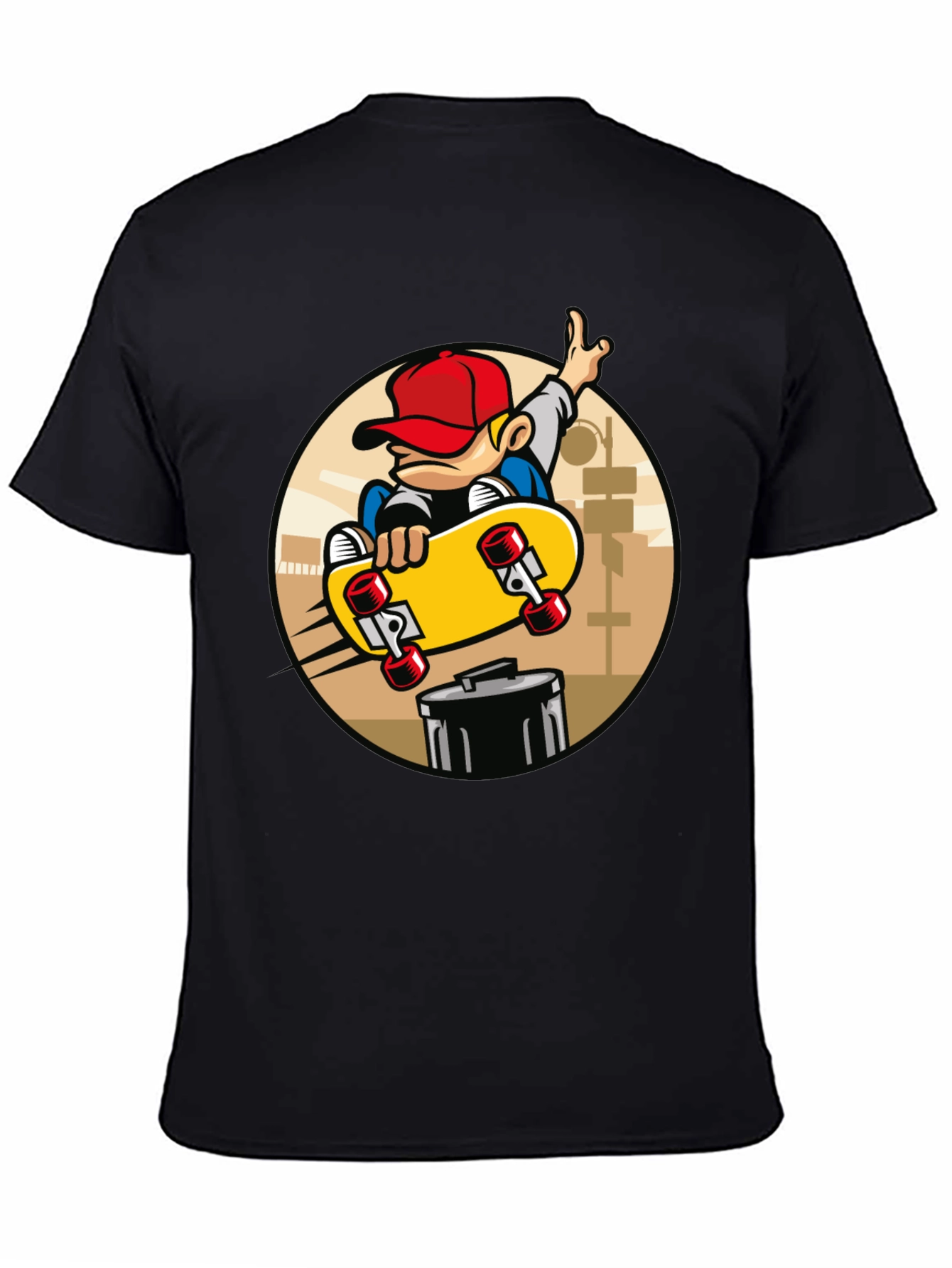 Black Skateboarder Graphic Tee - Black Cotton Blend T-Shirt view 4