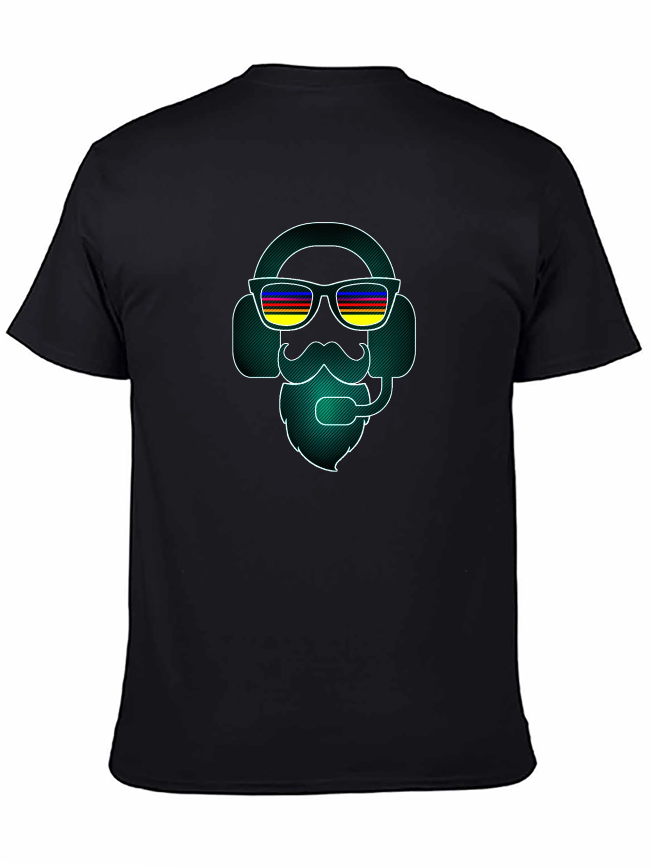 Black Retro Gamer T-Shirt - Headphone Beard Graphic Tee view 4