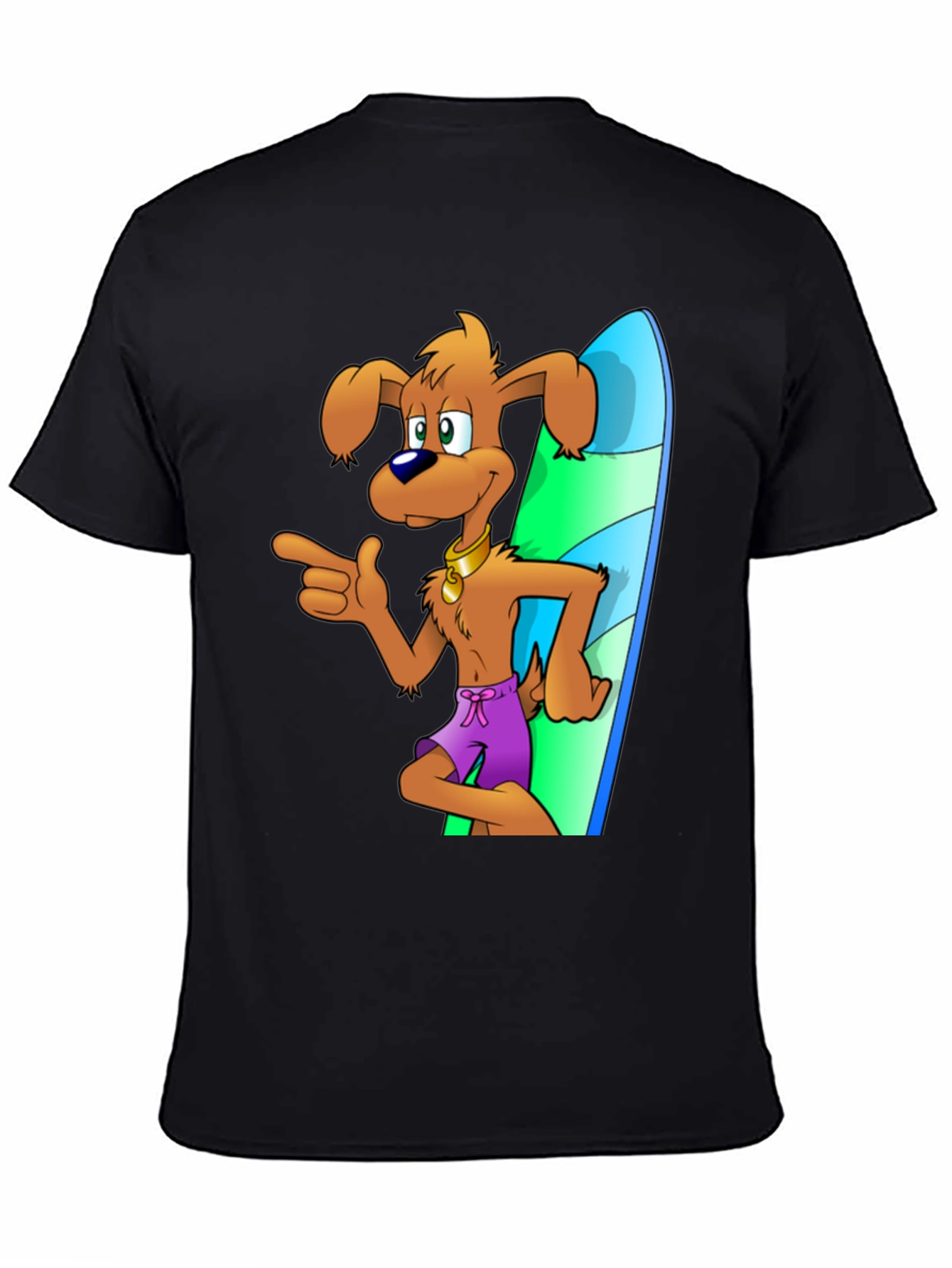 Black Cartoon Dog Surfing T-Shirt view 4