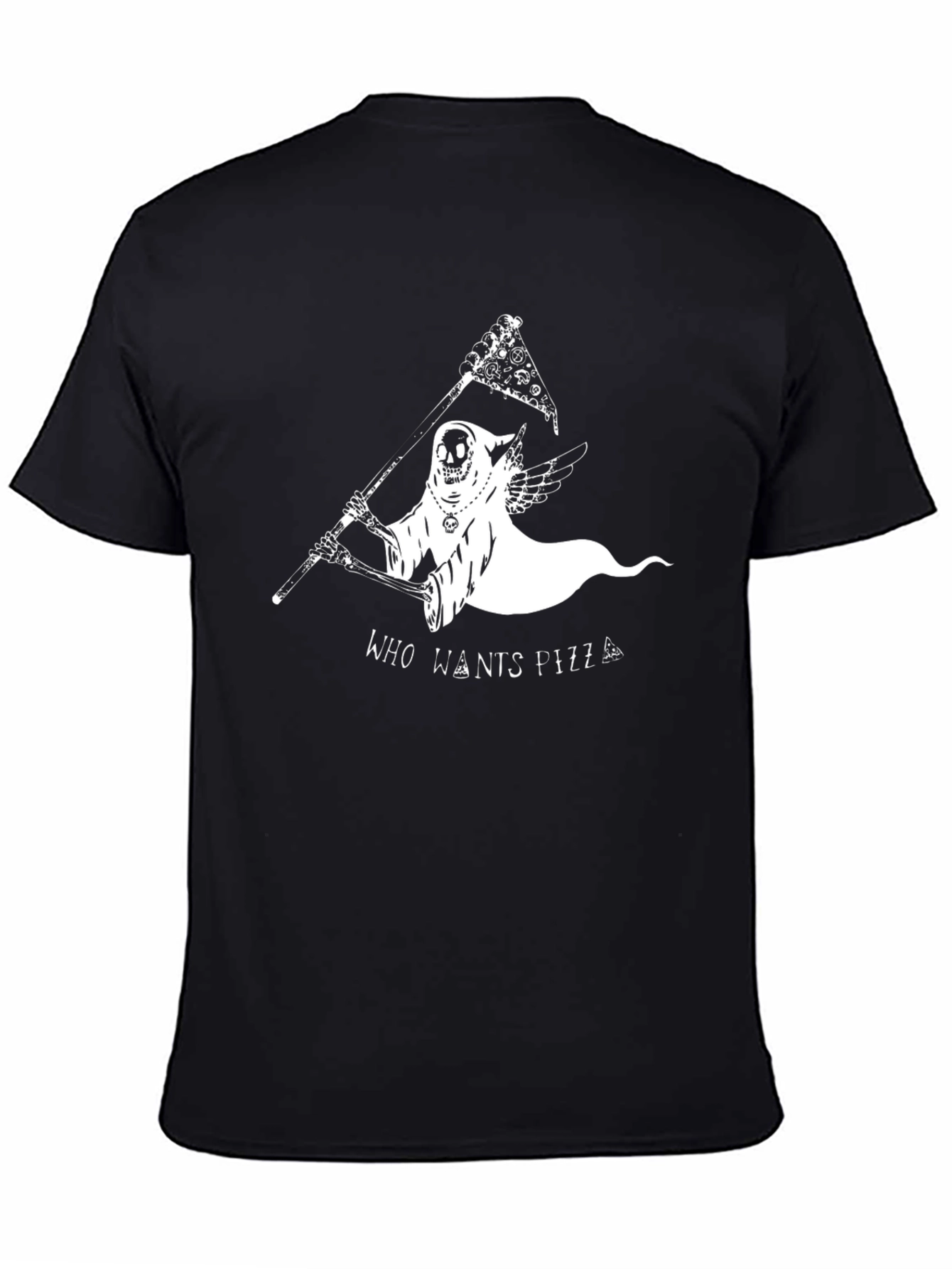 Black Grim Reaper Pizza Flag Graphic T-Shirt view 4