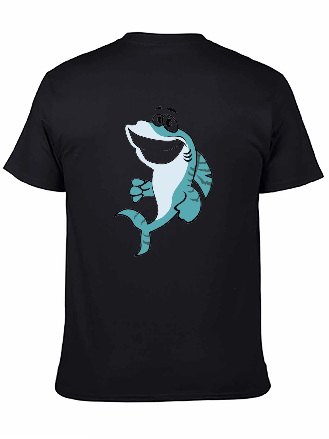 Black Cartoon Shark Graphic T-Shirt - Black view 4