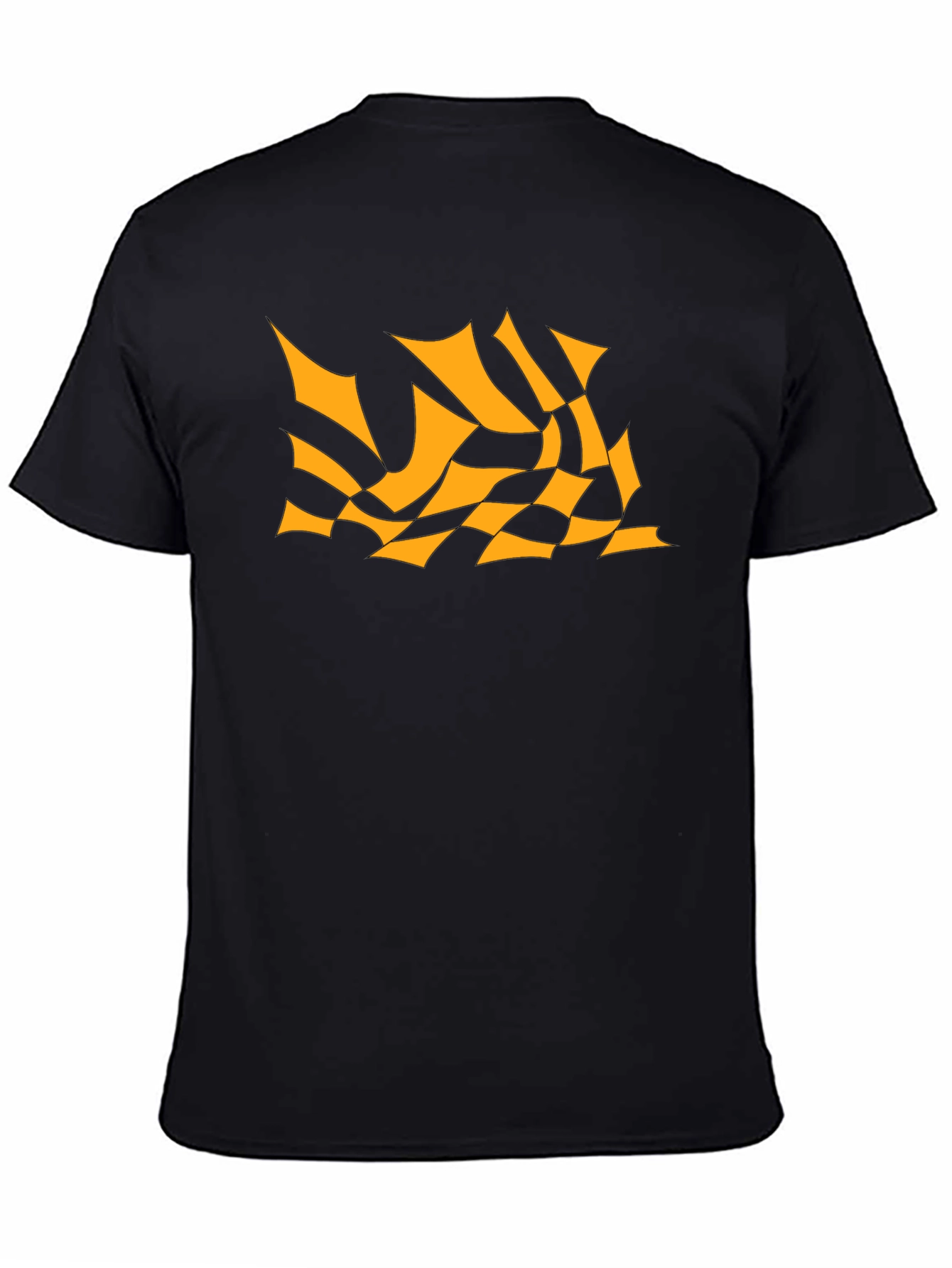 Black Men's Black Tee with Abstract Orange Design view 4