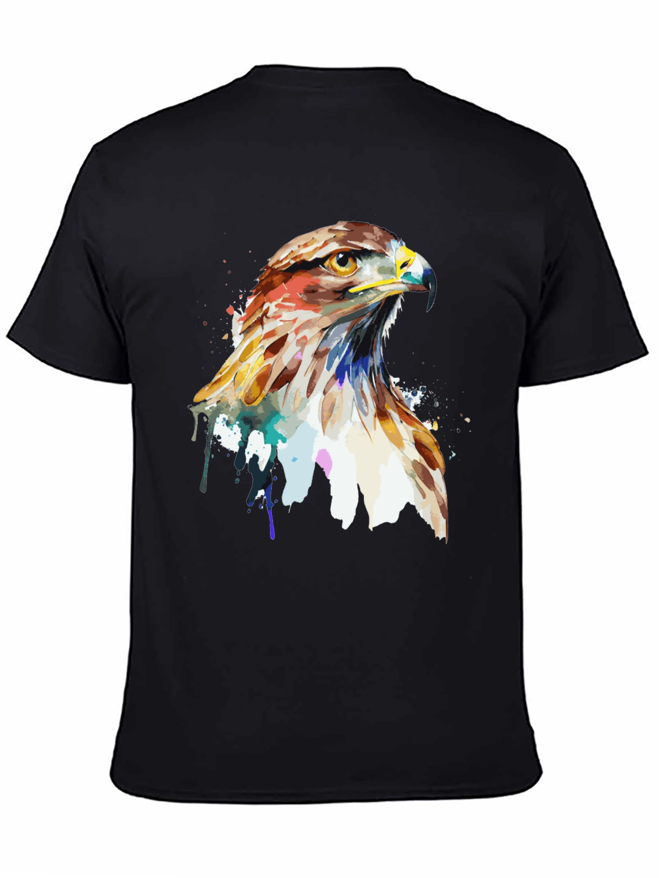 Black Watercolor Hawk Graphic Tee - Men's Black T-Shirt view 4