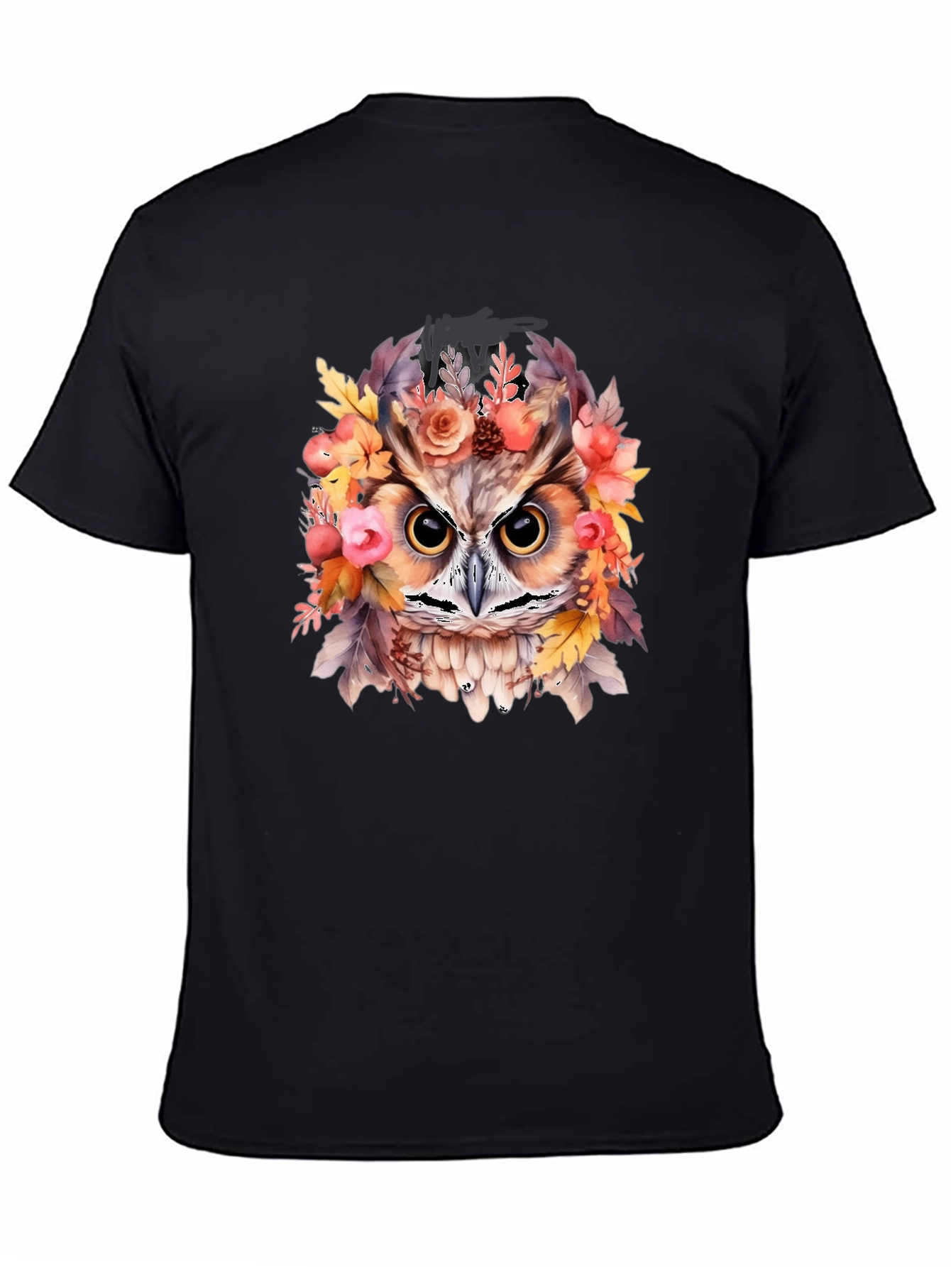 Black Floral Owl Graphic Print Black T-Shirt view 4