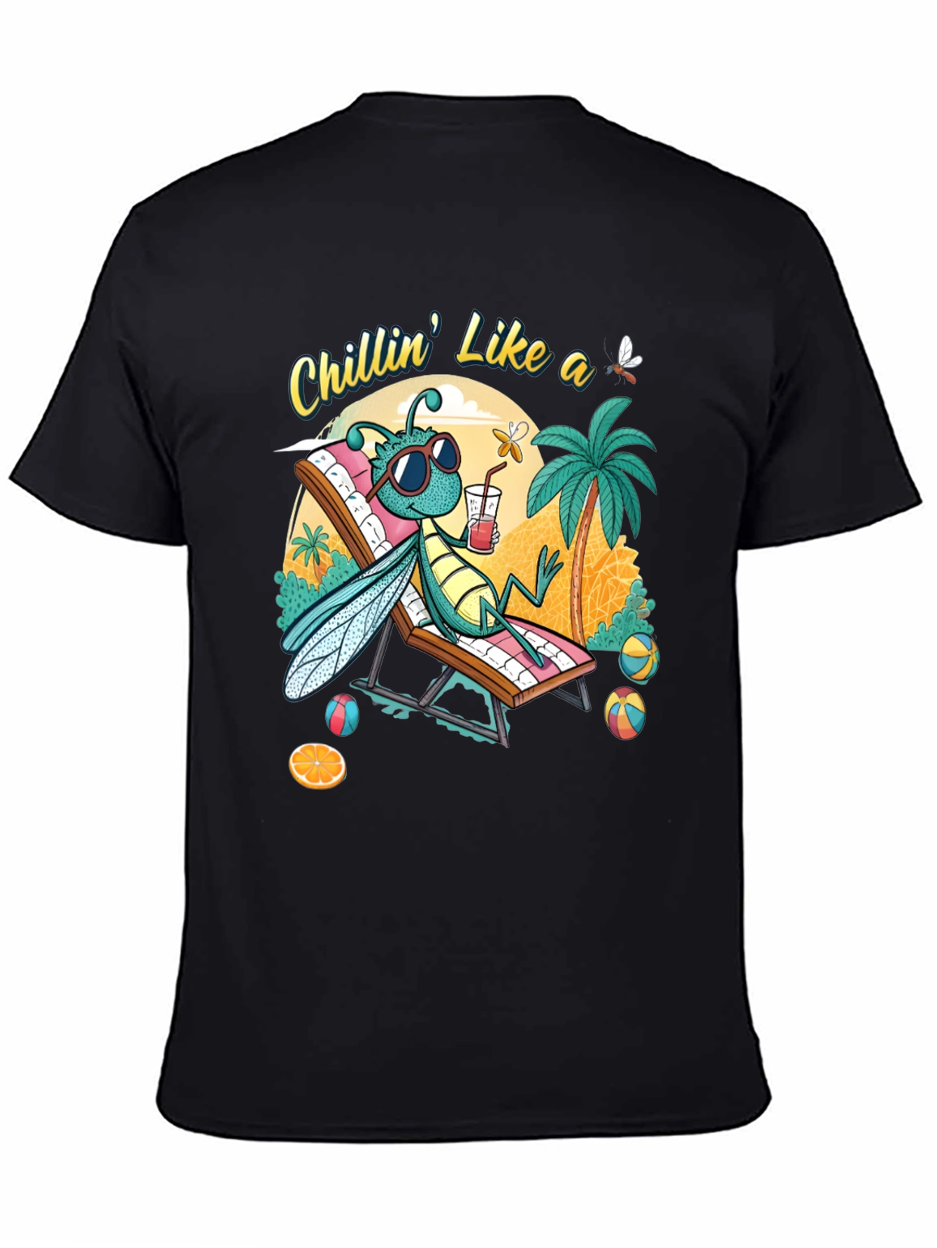 Black Chillin' Bug Graphic T-Shirt - Summer Vibes view 4