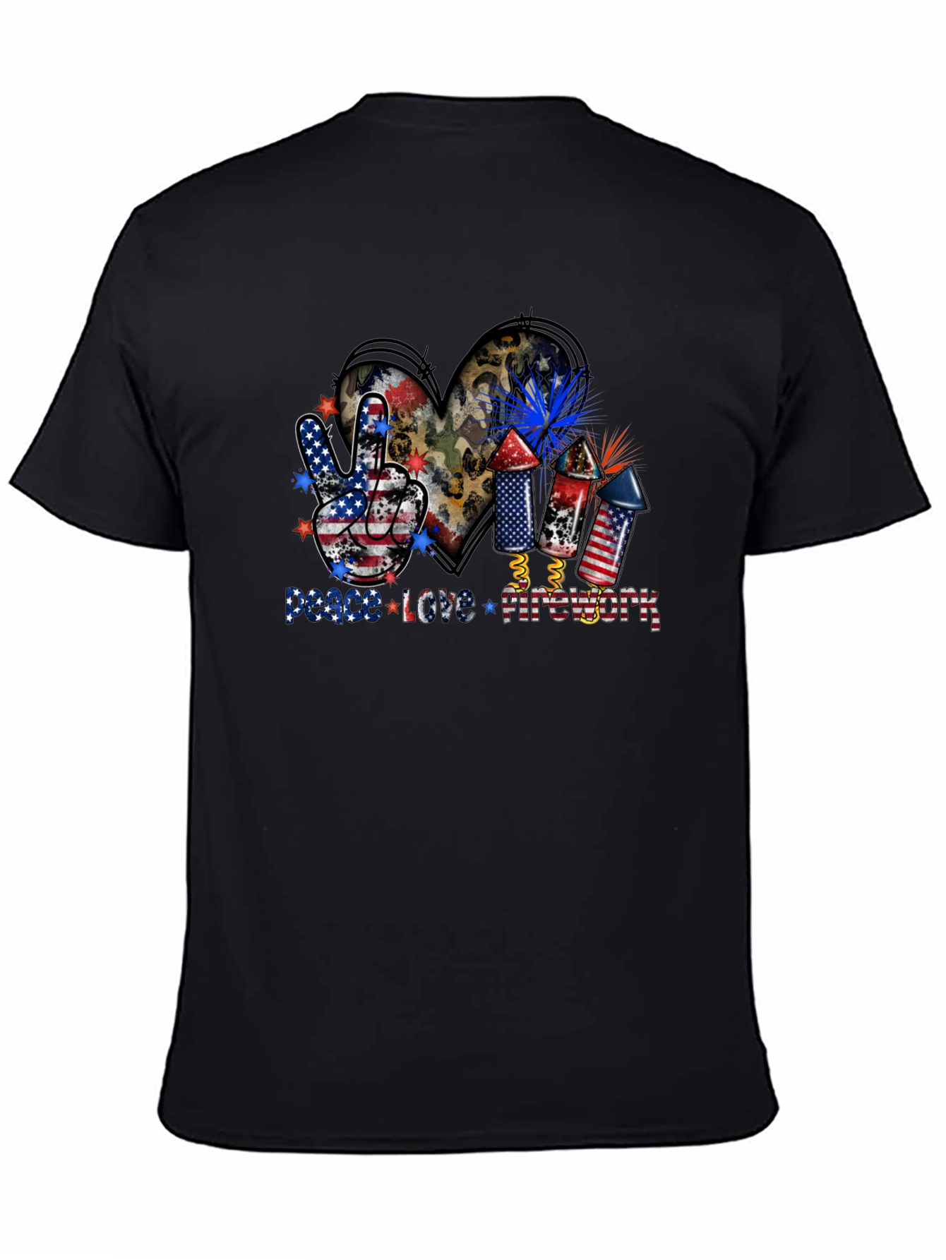 Black Peace Love Fireworks T-Shirt view 4