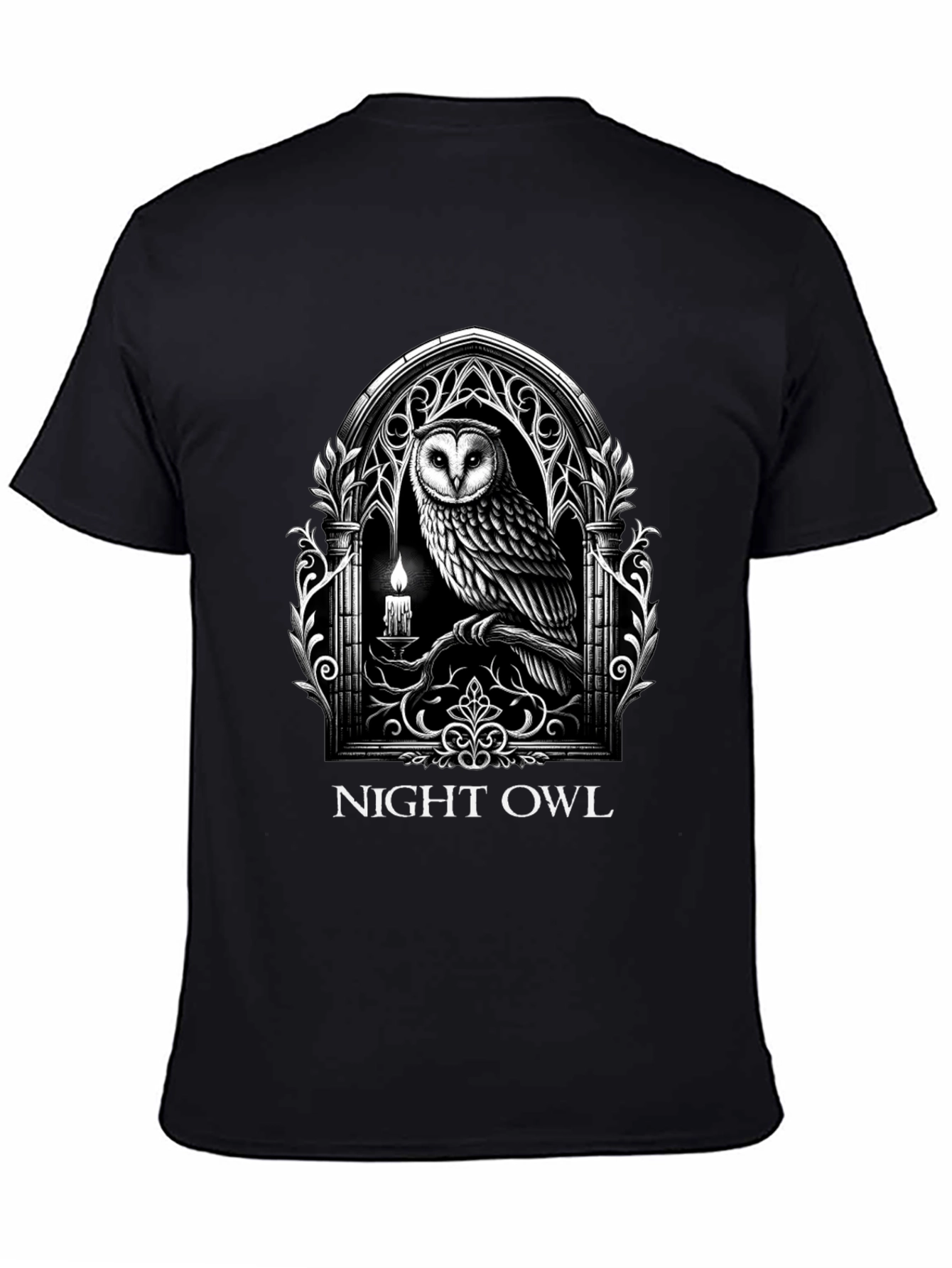 Black Night Owl Gothic Graphic T-Shirt view 4