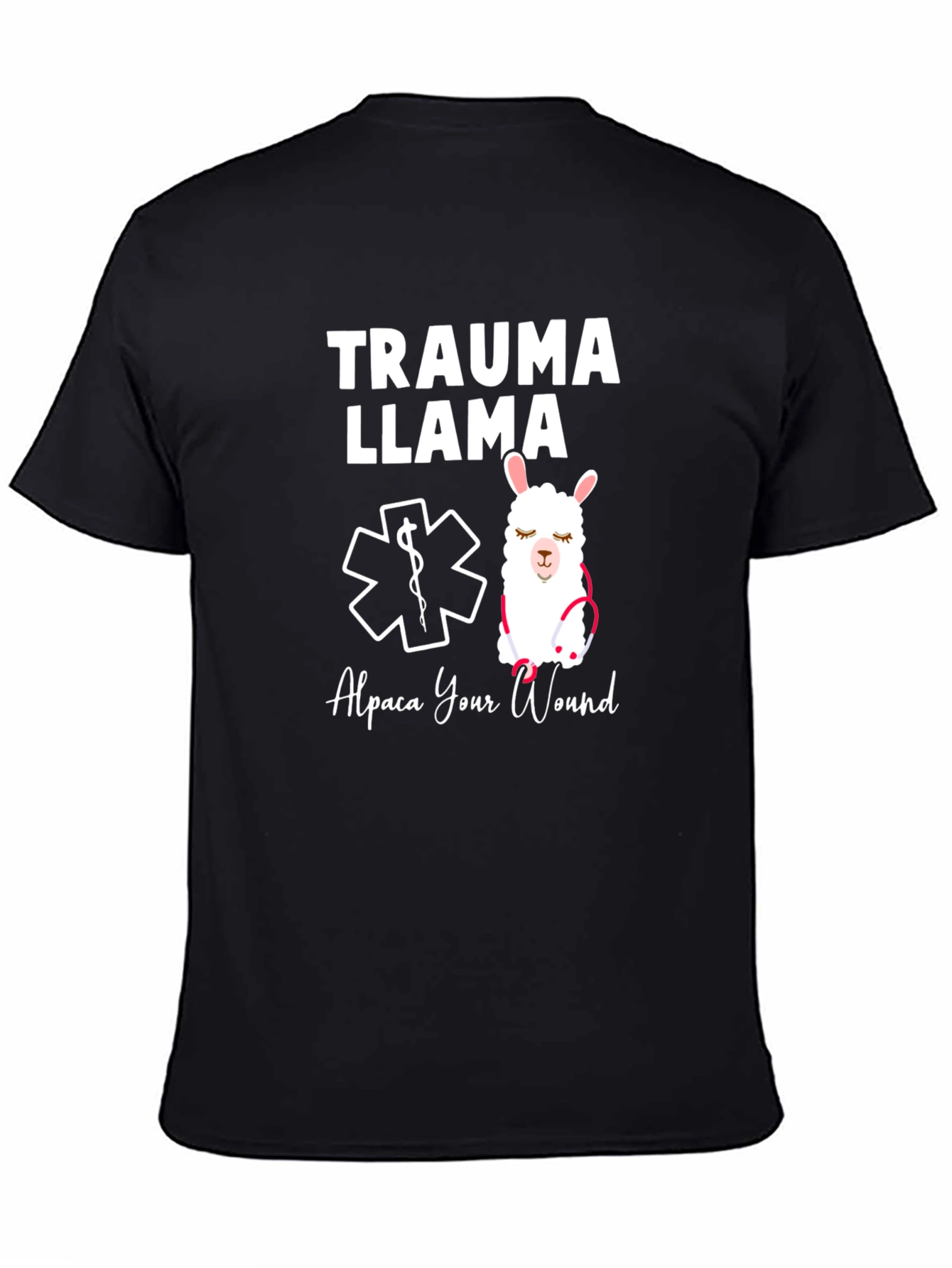 Black Trauma Llama T-Shirt - Alpaca Your Wound view 4