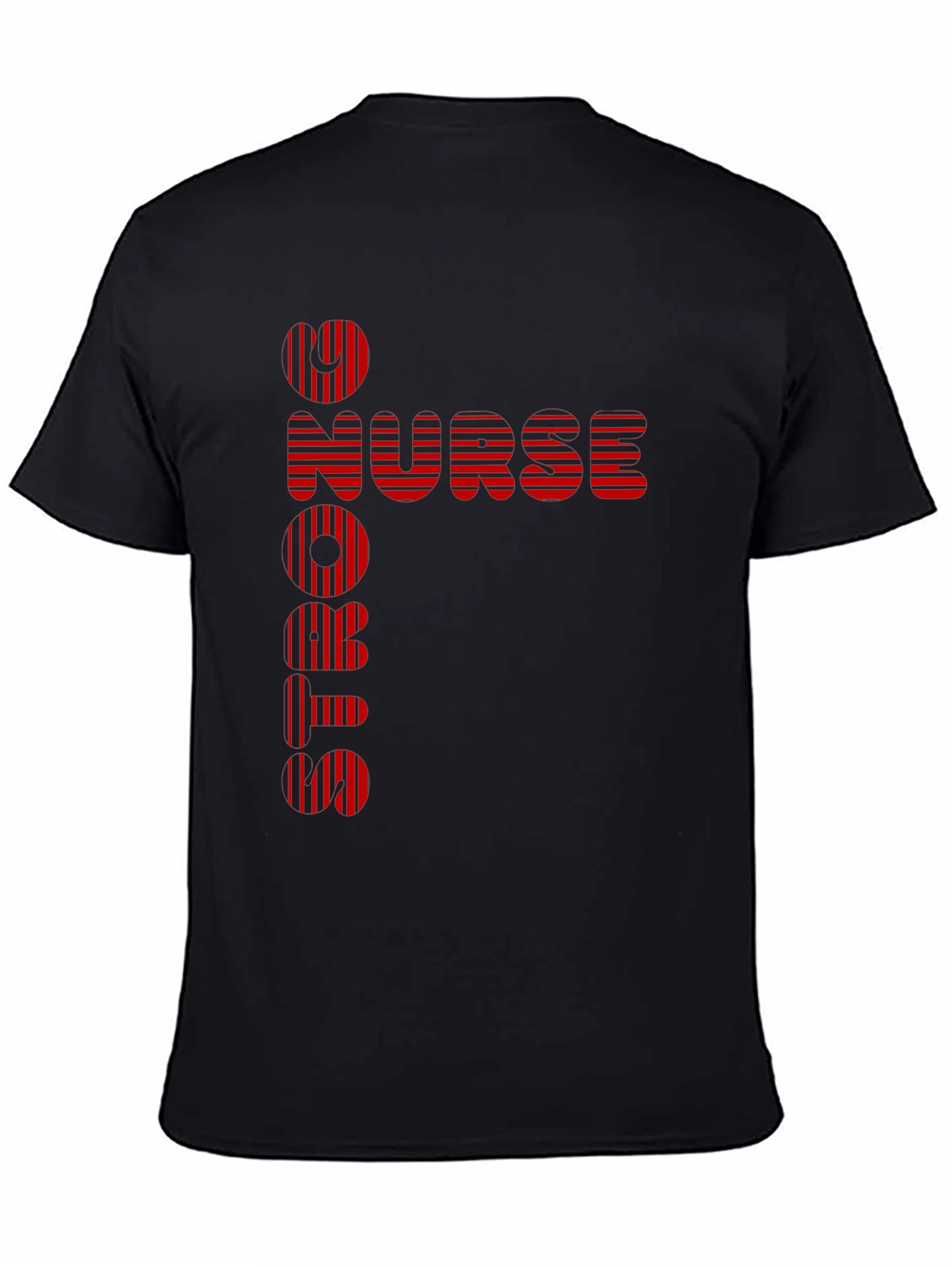 Black Nurse Strong T-Shirt - Red Stripe Design view 4
