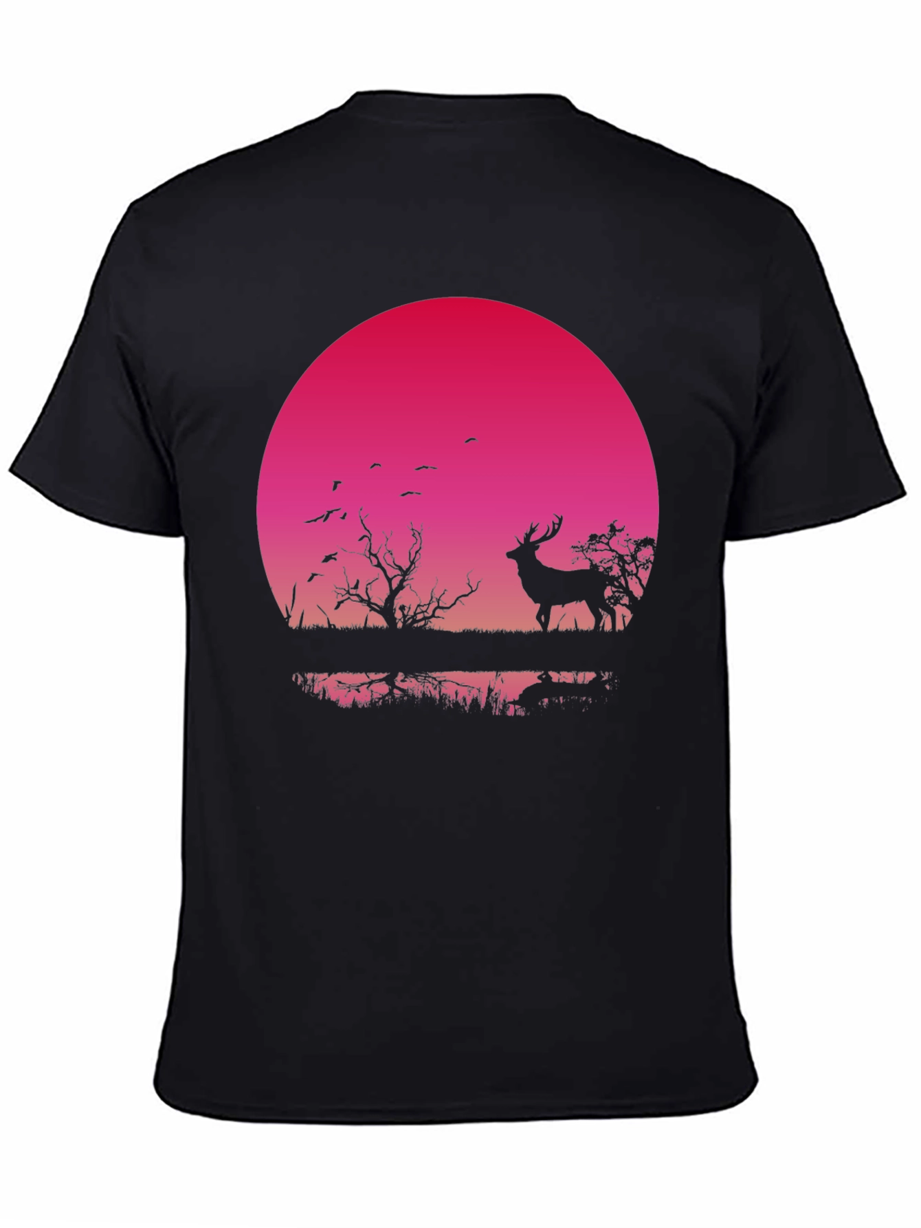 Black Deer Silhouette T-Shirt - Sunset Design view 4