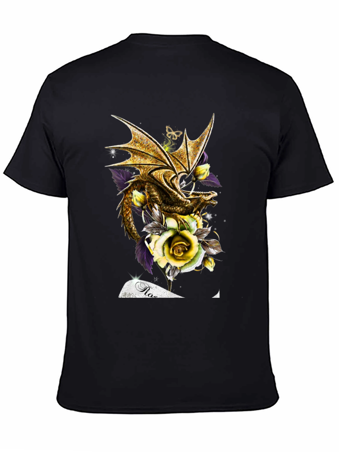 Black Dragon and Roses Graphic Tee view 4