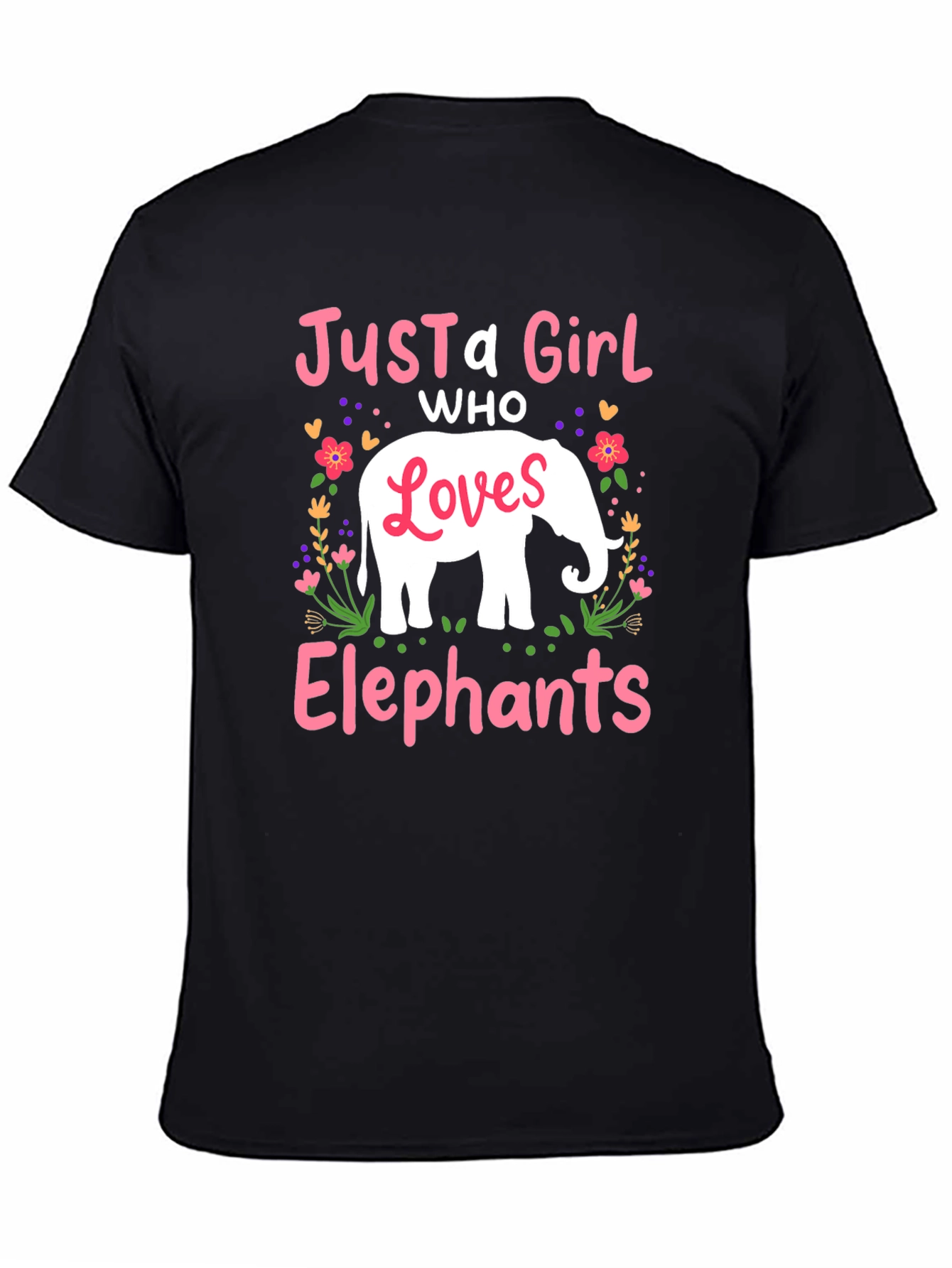 Black Just a Girl Who Loves Elephants T-Shirt view 4