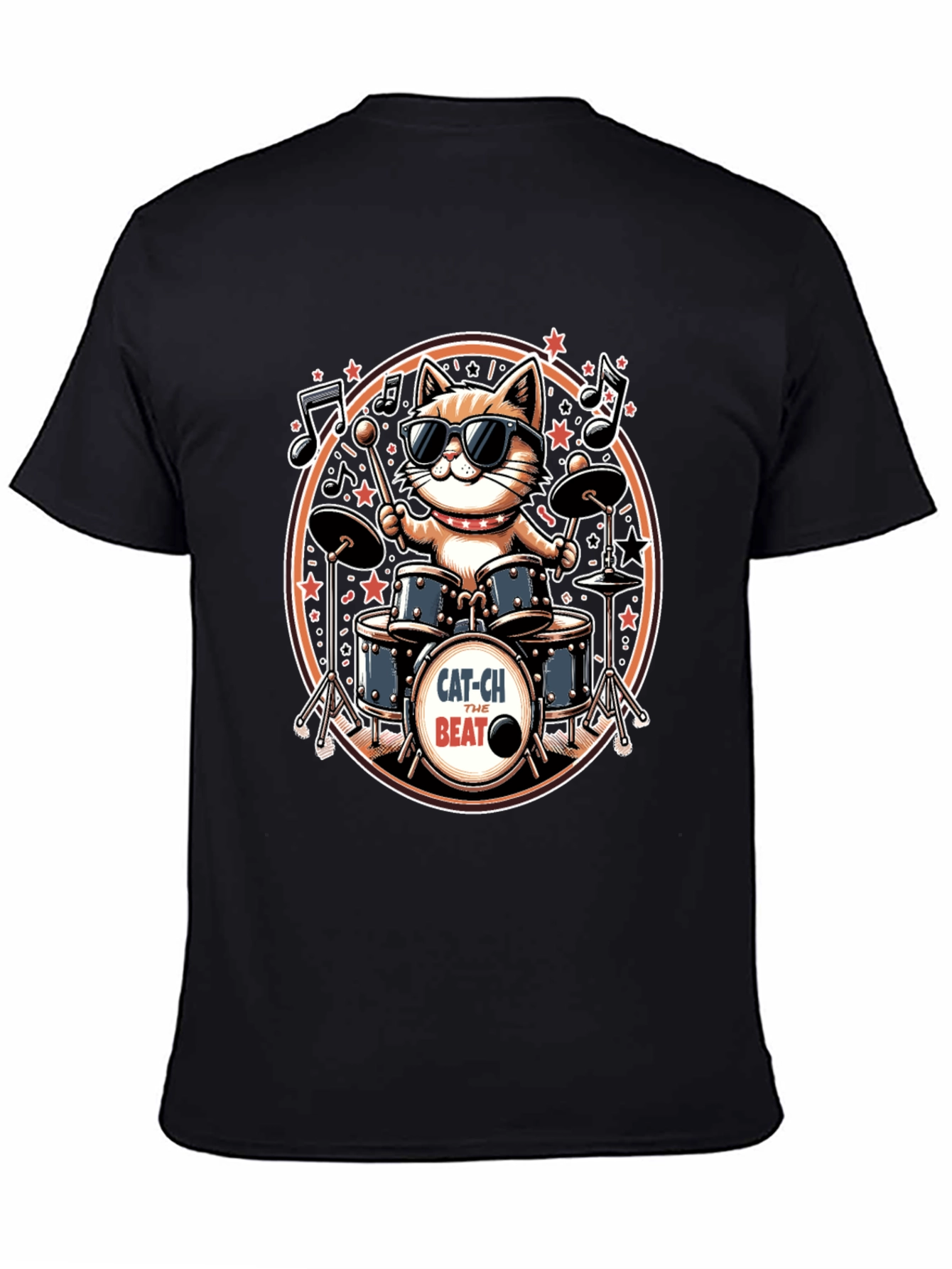 Black Cool Cat Drummer Graphic Tee - Black view 4