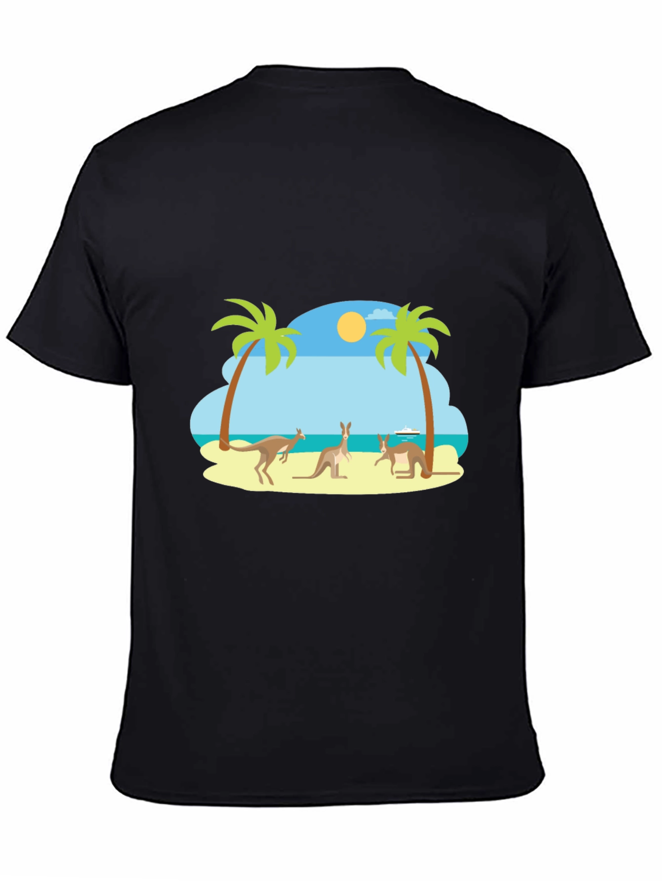 Black Kangaroo Beach Graphic Tee - Black Cotton T-Shirt view 4