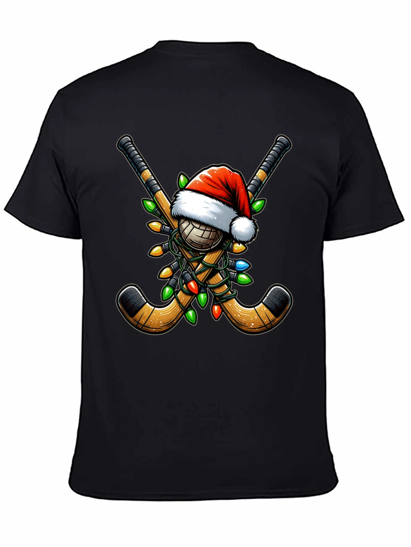 Black Festive Hockey Holiday T-Shirt view 4