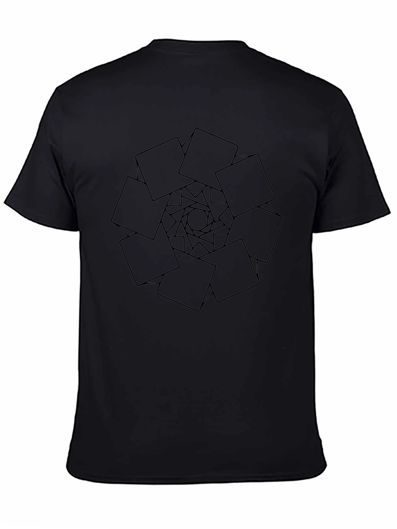 Black Abstract Geometric Squares Design Black T-Shirt view 4