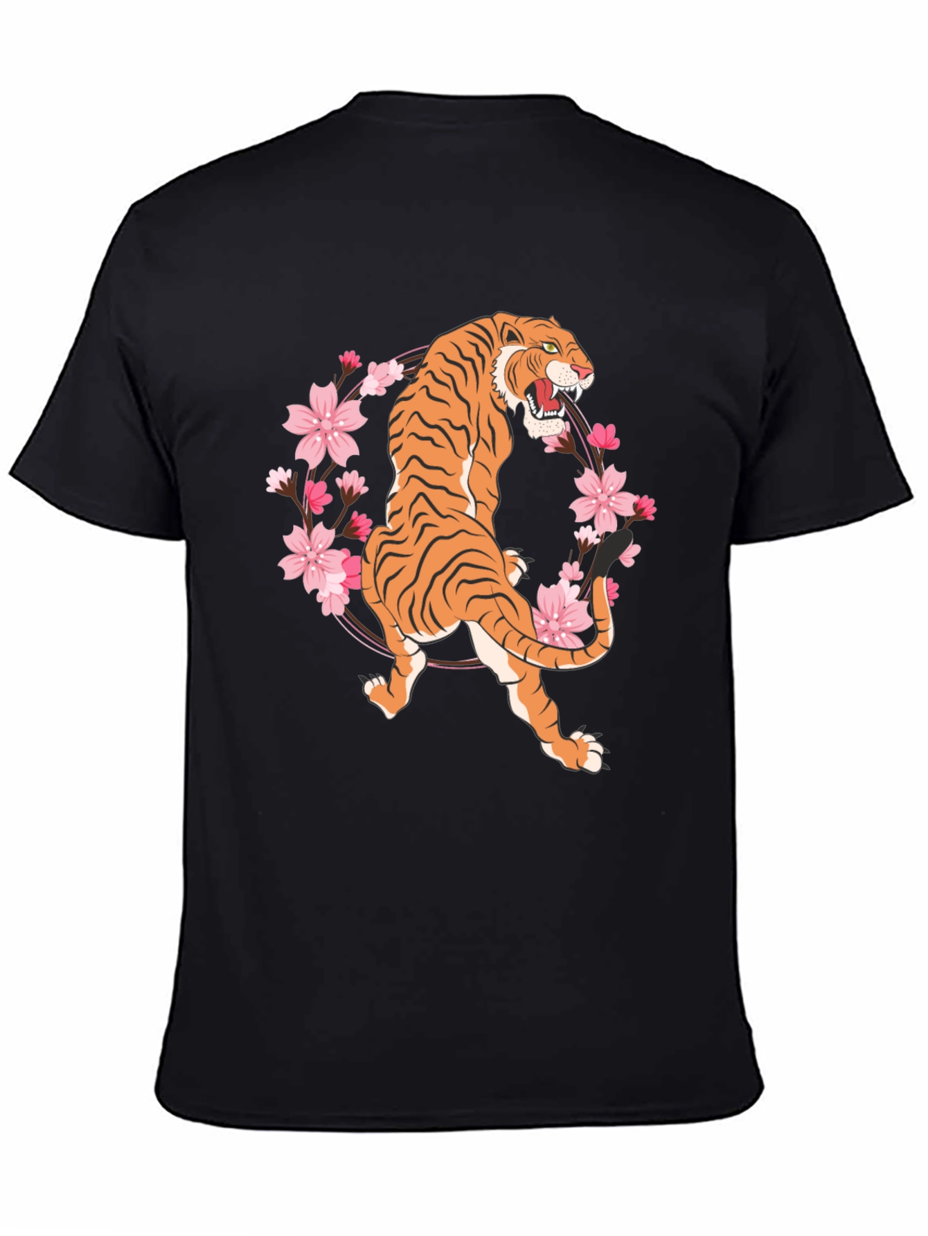 Black Tiger & Cherry Blossom Graphic Tee - Black view 4