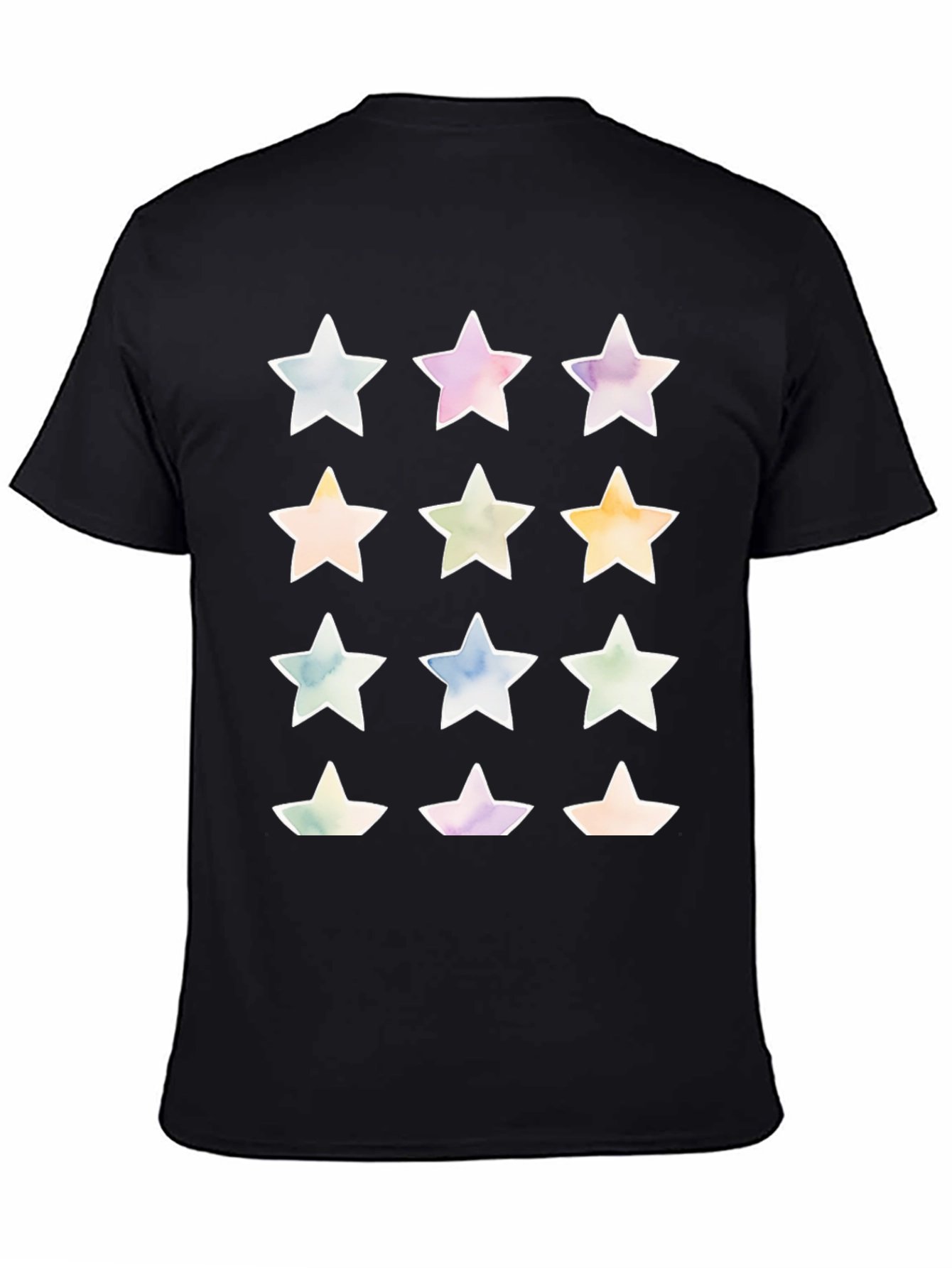 Black Watercolor Star Print Black T-Shirt view 4