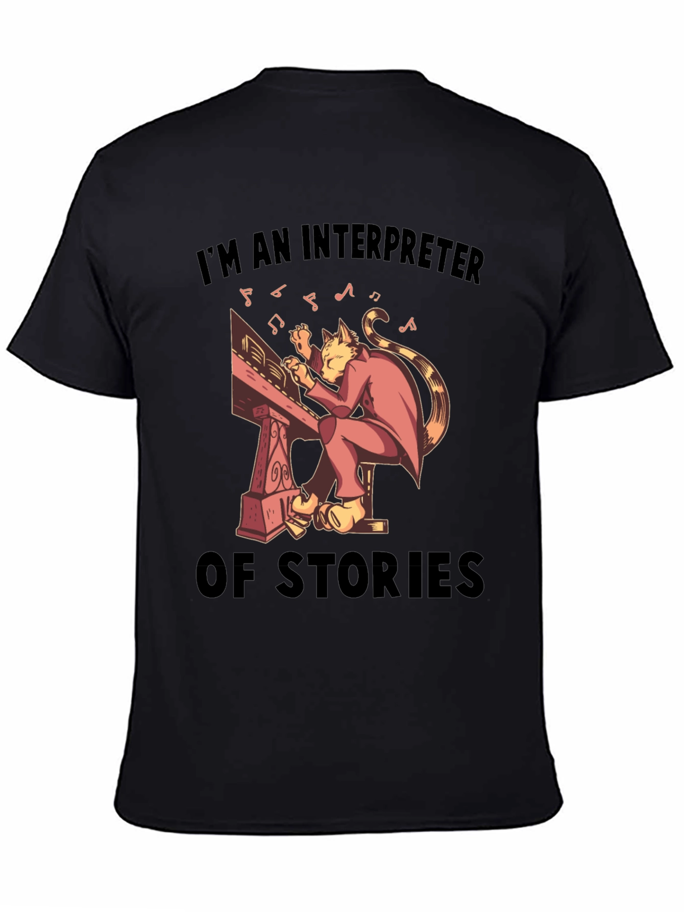 Black Interpreter of Stories Cat Musician T-Shirt view 4