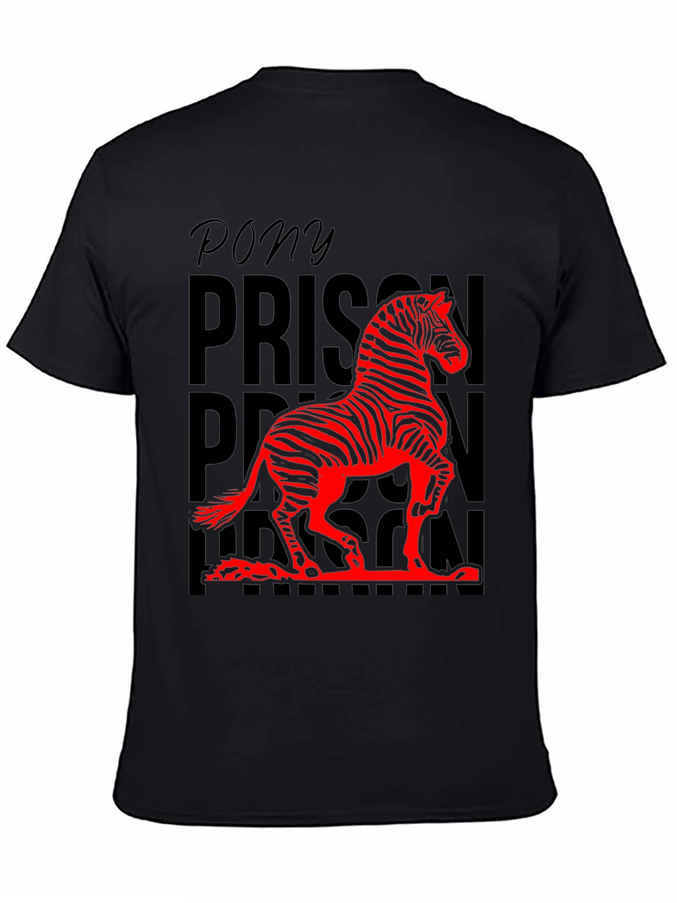 Black Pony Prison Zebra Graphic Tee - Unique Animal Design T-Shirt view 4