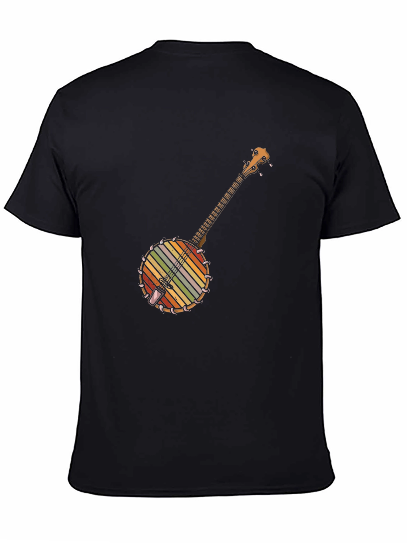 Black Retro Banjo Music T-Shirt view 4
