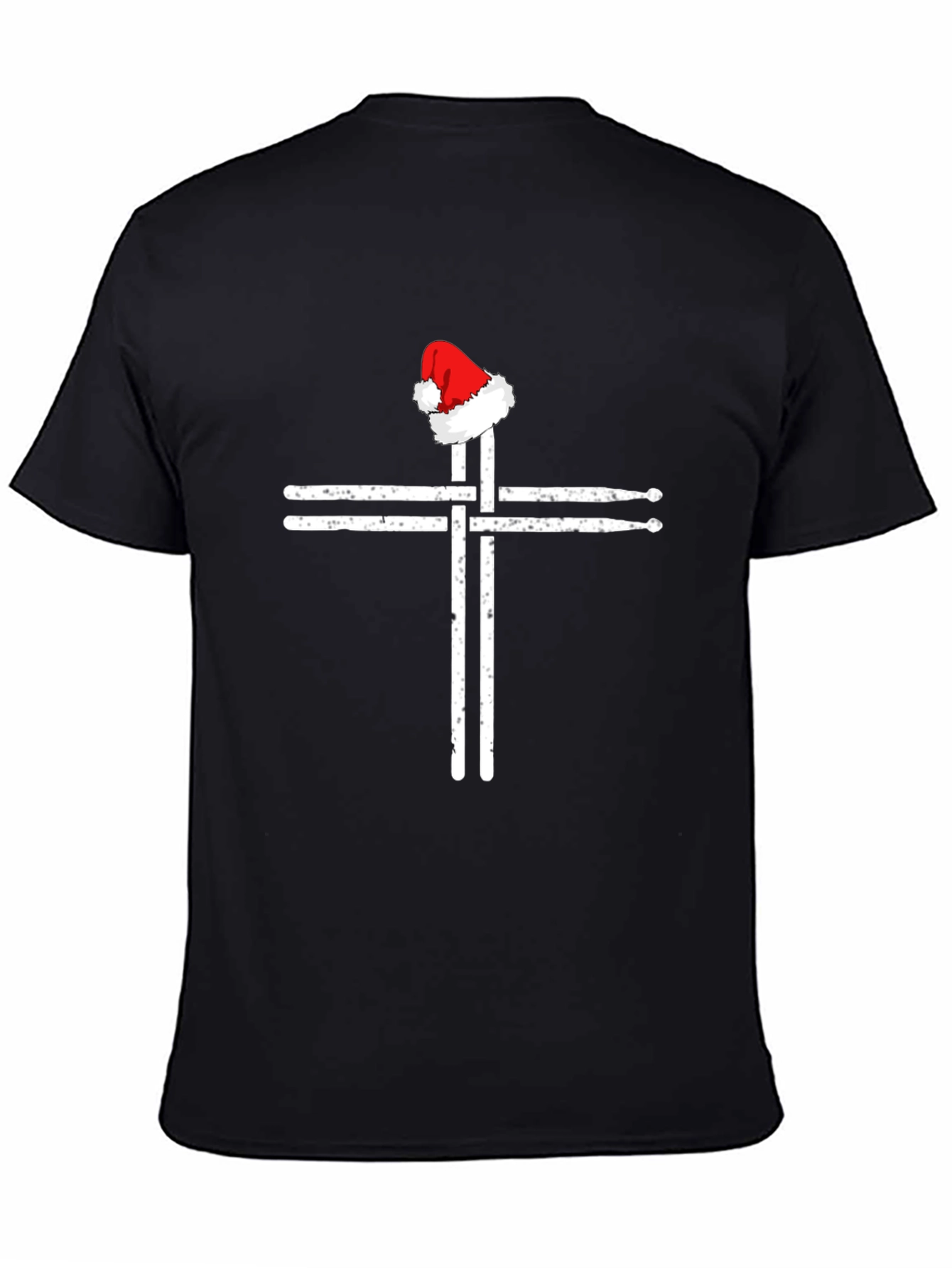 Black Drumsticks Cross Santa Hat T-Shirt - Black Graphic Tee view 4