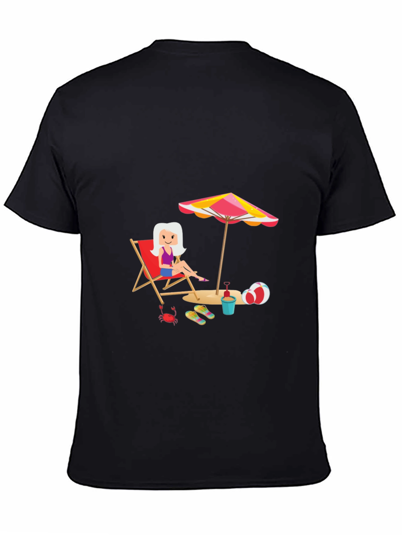 Black Fun Beach Cartoon Graphic Black T-Shirt view 4