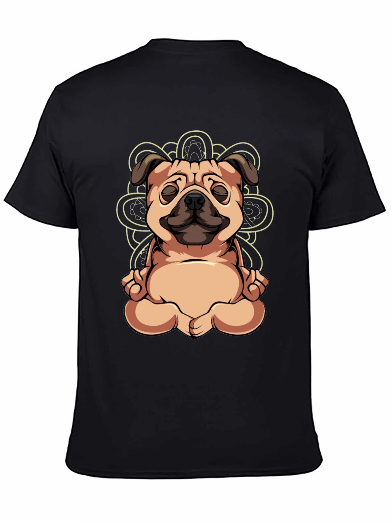 Black Yoga Pug Black T-Shirt - Meditating Dog Tee view 4