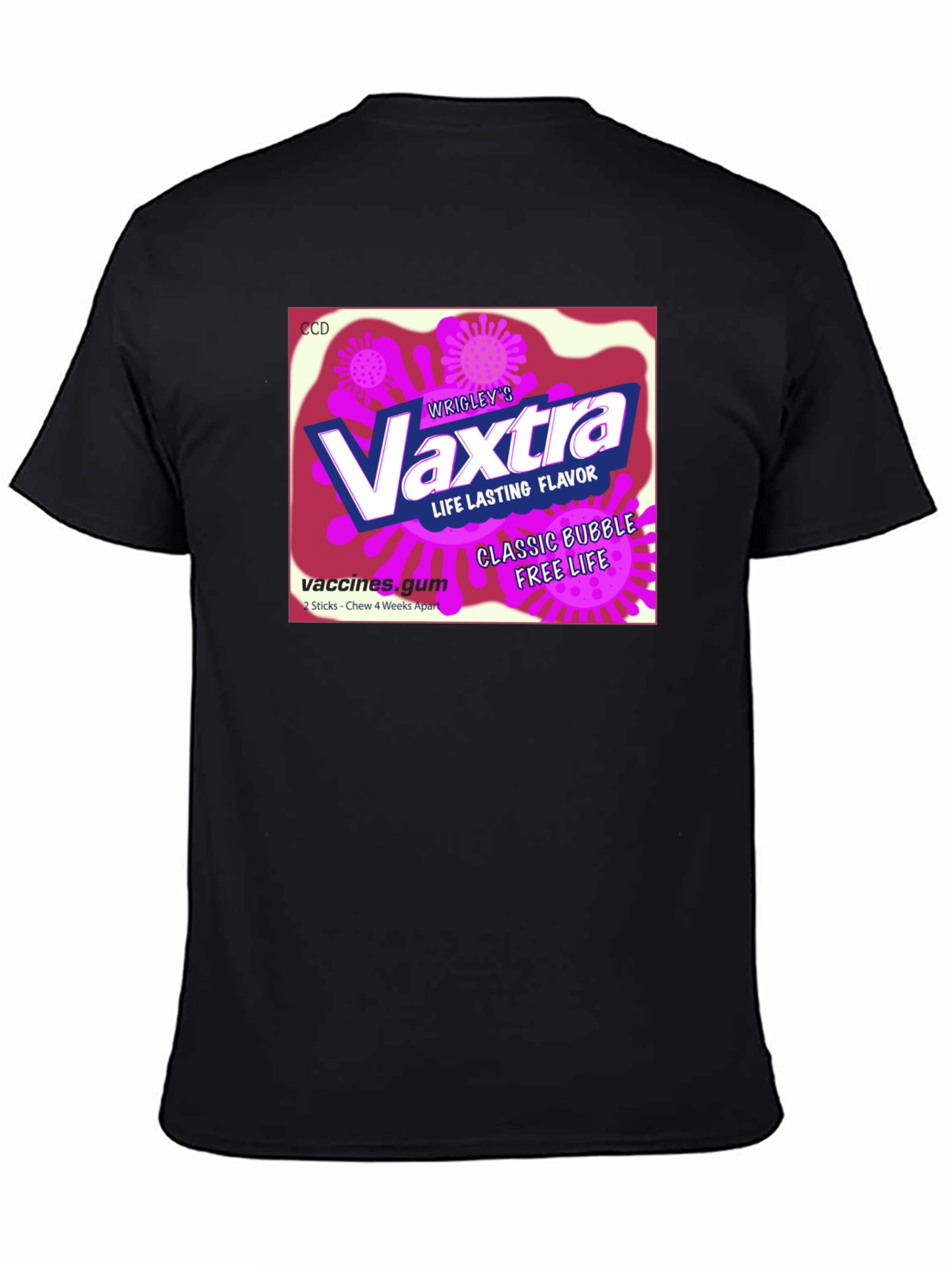 Black Vaxtra Gum T-Shirt - Funny Vaccine Design view 4