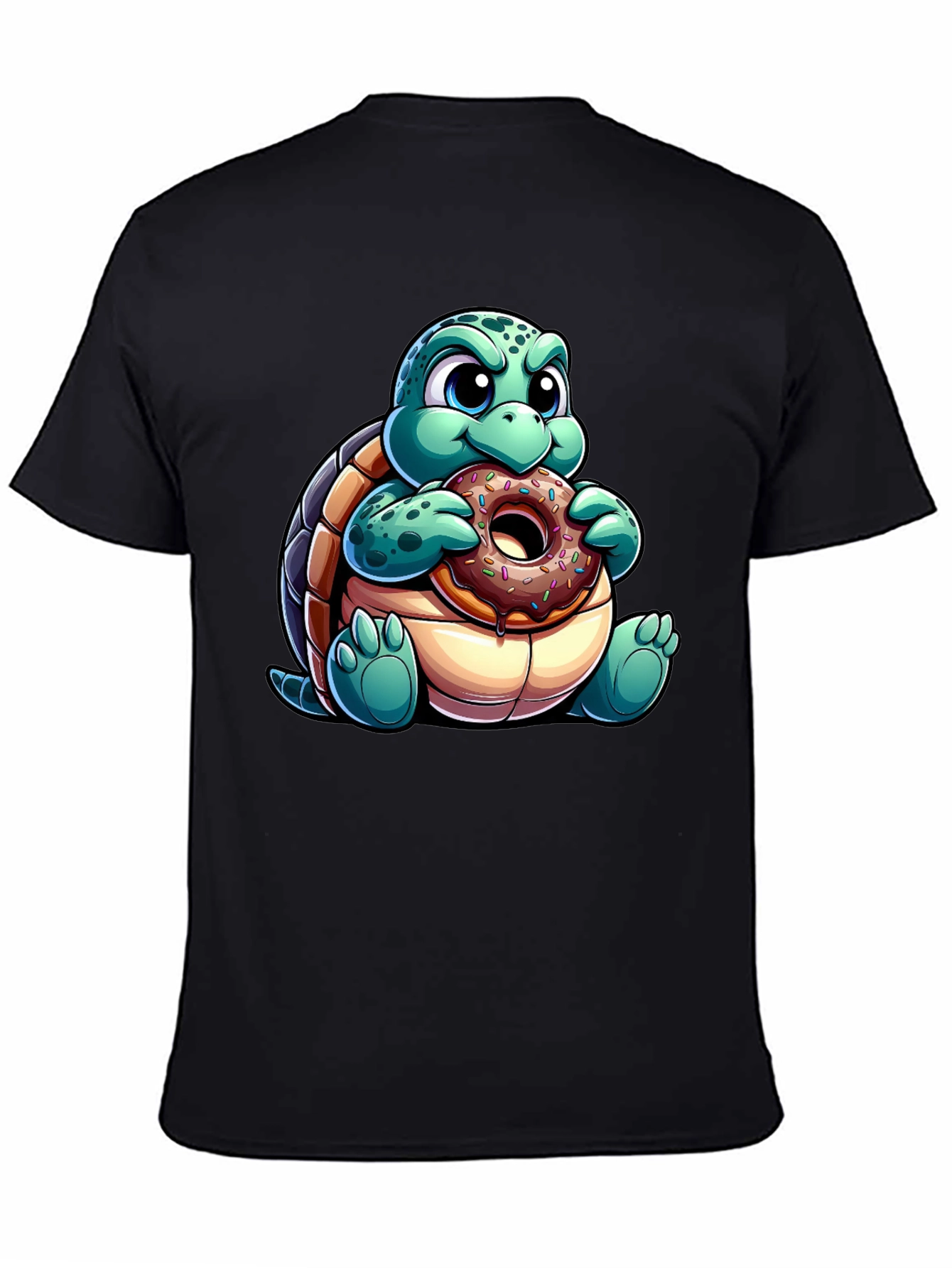 Black Turtle Eating Donut Graphic Tee - Fun Cartoon Shirt view 4