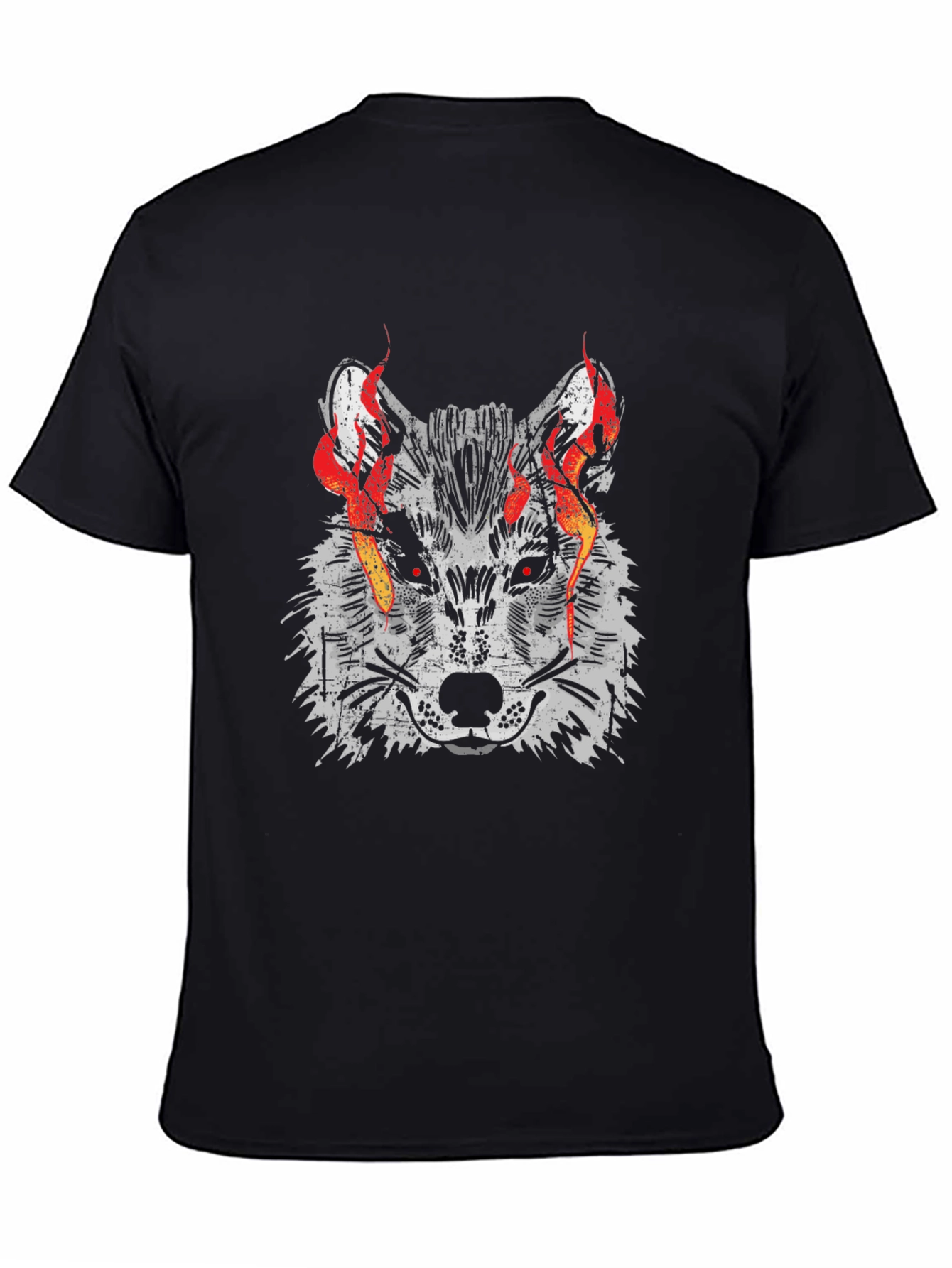 Black Fiery Wolf Graphic Tee - Men's Black T-Shirt view 4